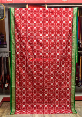 Red Green Pasapali Sambalpuri Silk Saree