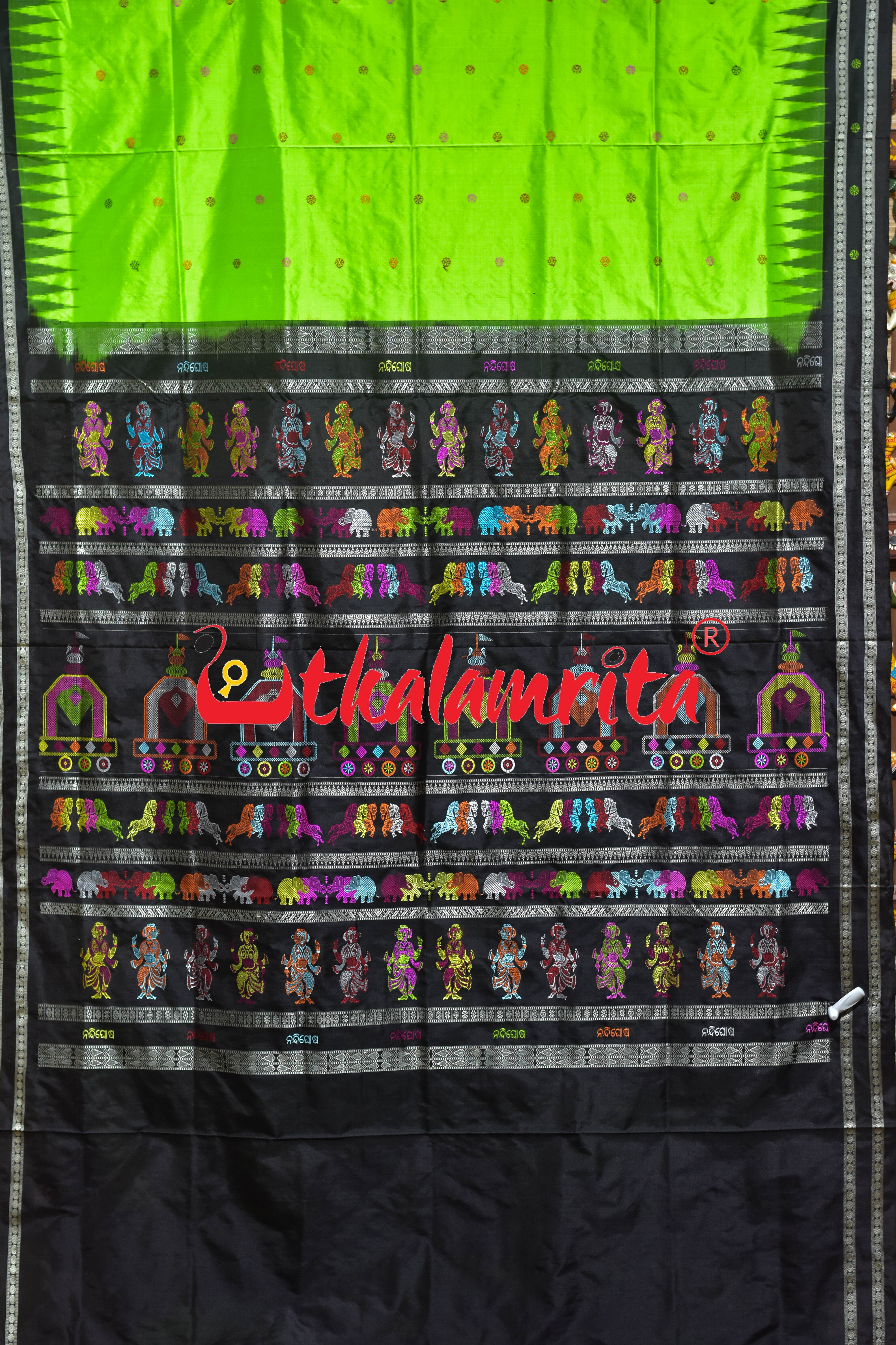 Green Black Nandighosha Bomkai Silk Saree