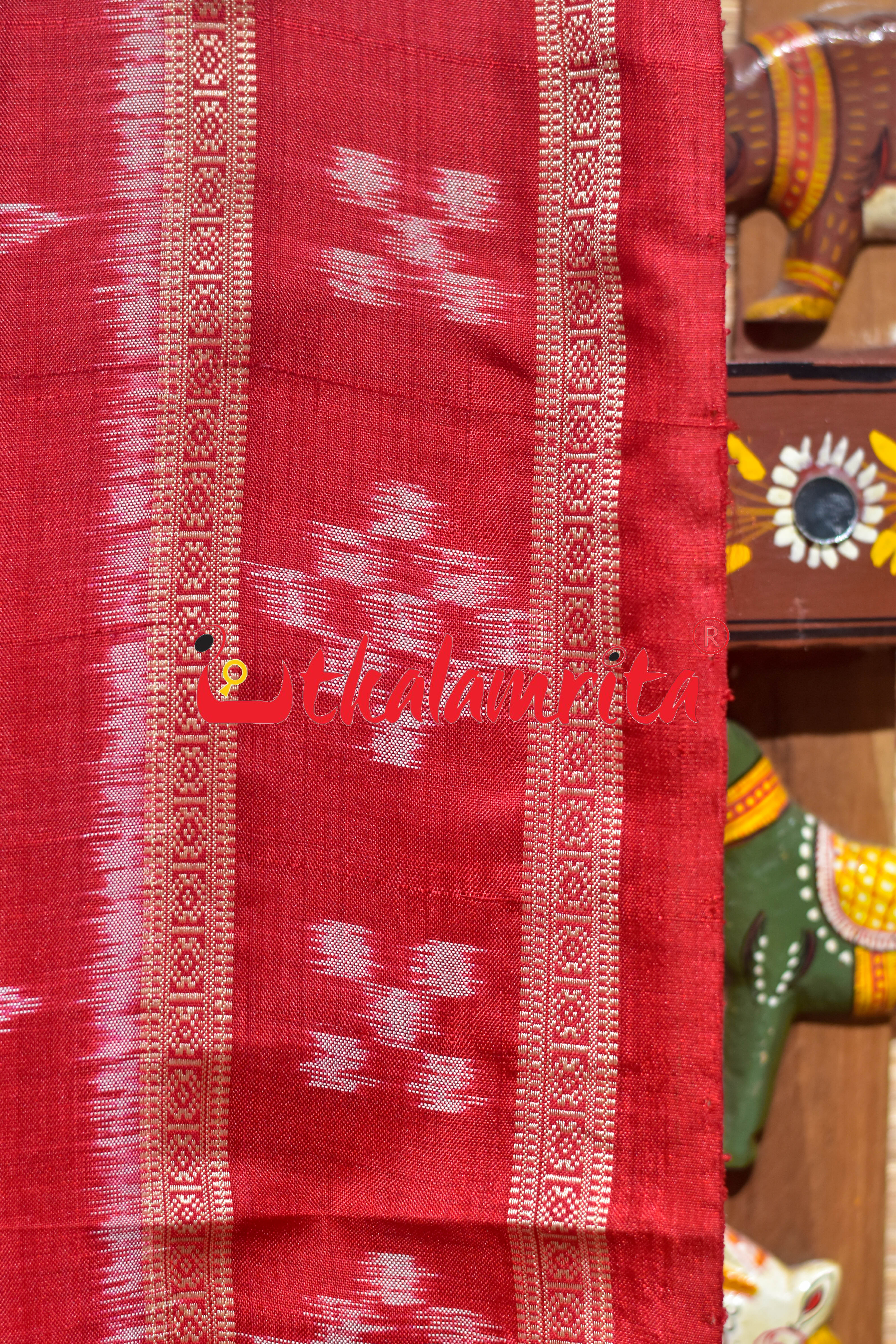Red Sankha Pasapali Border Khandua Silk Saree