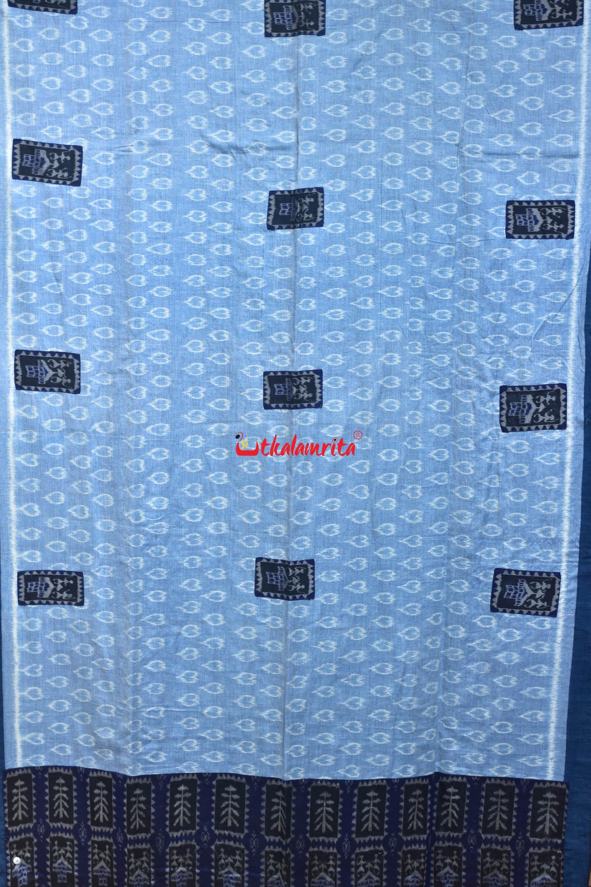 Blue Hearts Single Ikat Tribal Jharaka Anchal Designer Saree