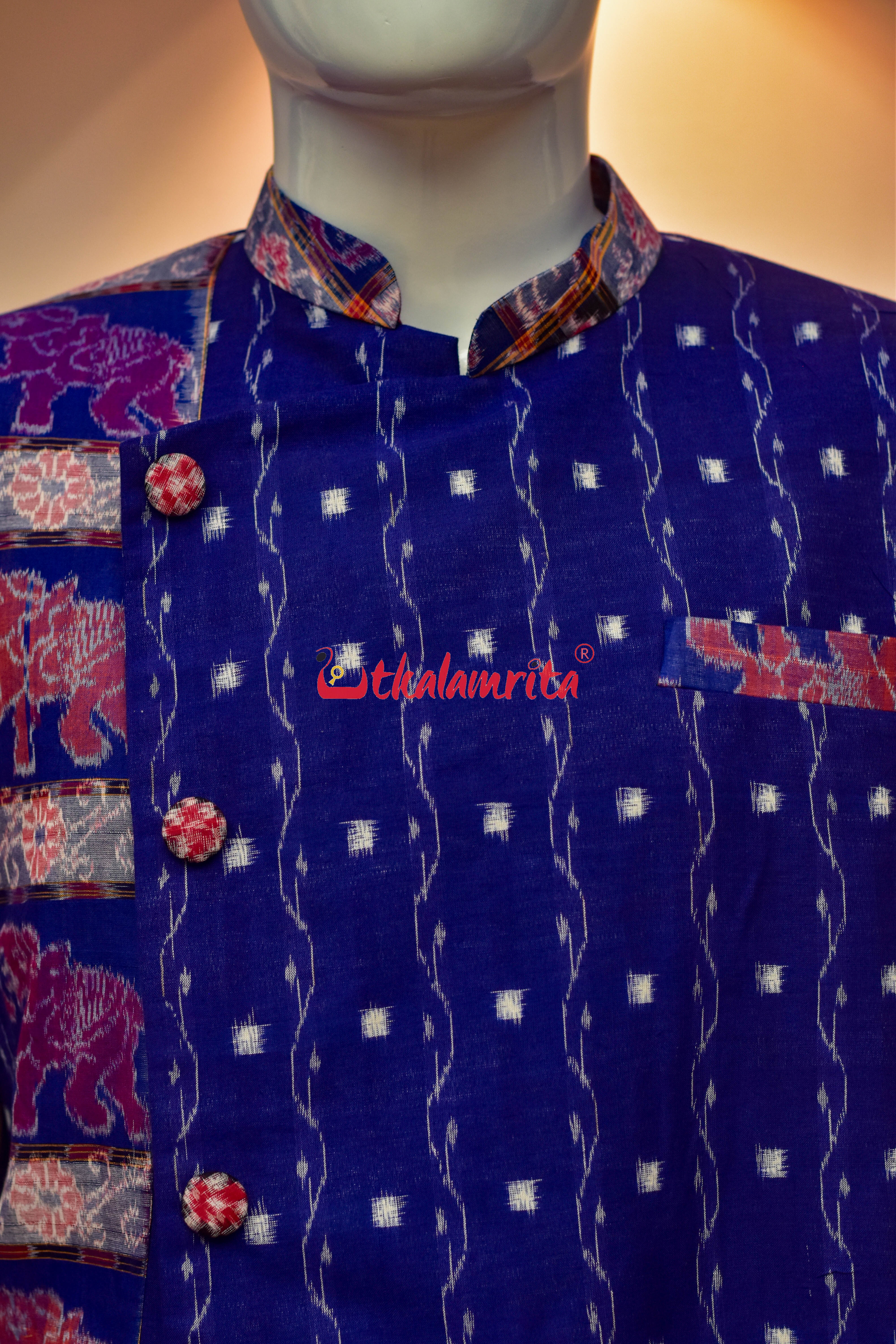 Blue Lahari Tipa with Elephants Design (Men's Sherwani)