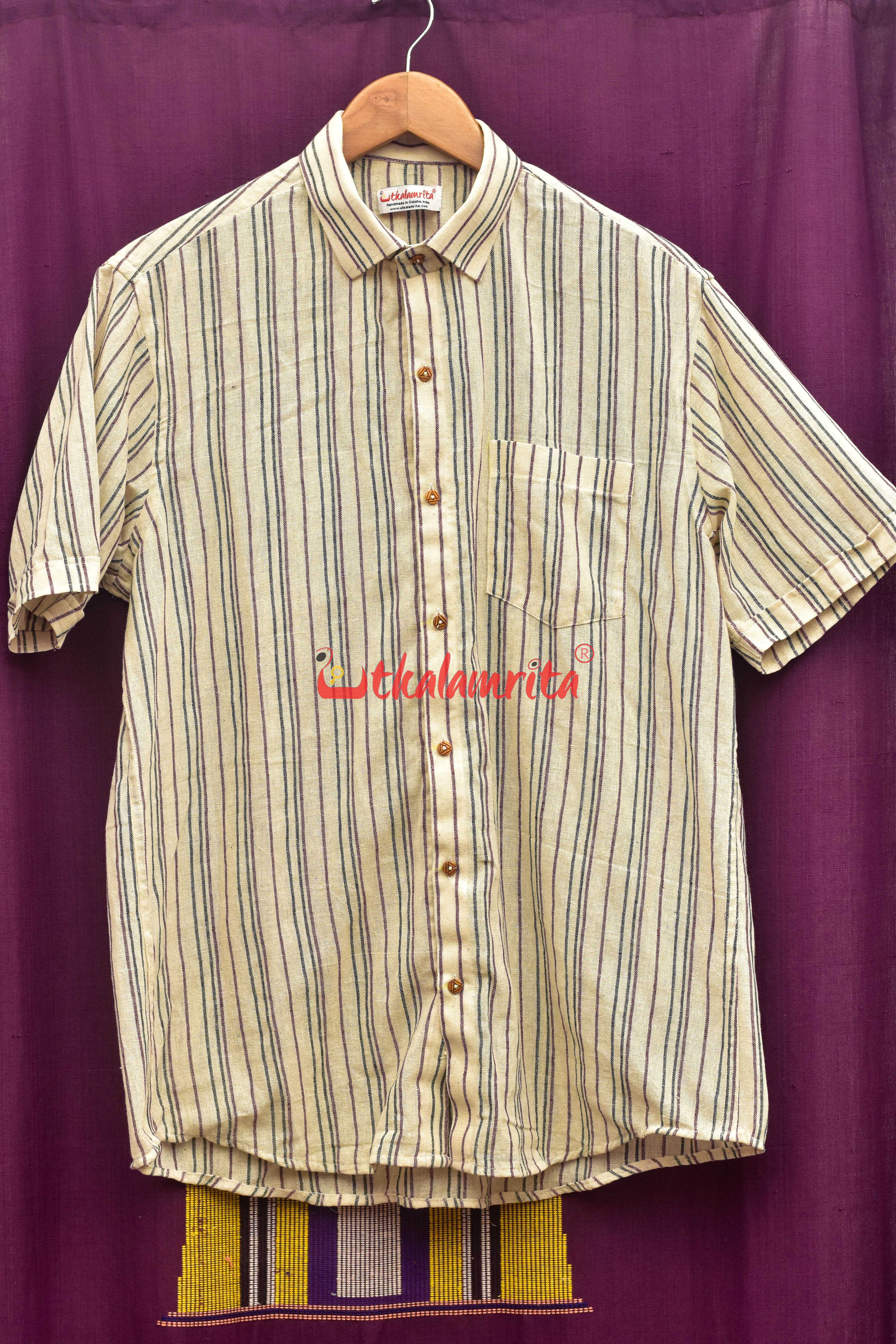 Kotpad Black Maroon Stripes (Men's Half Shirt)