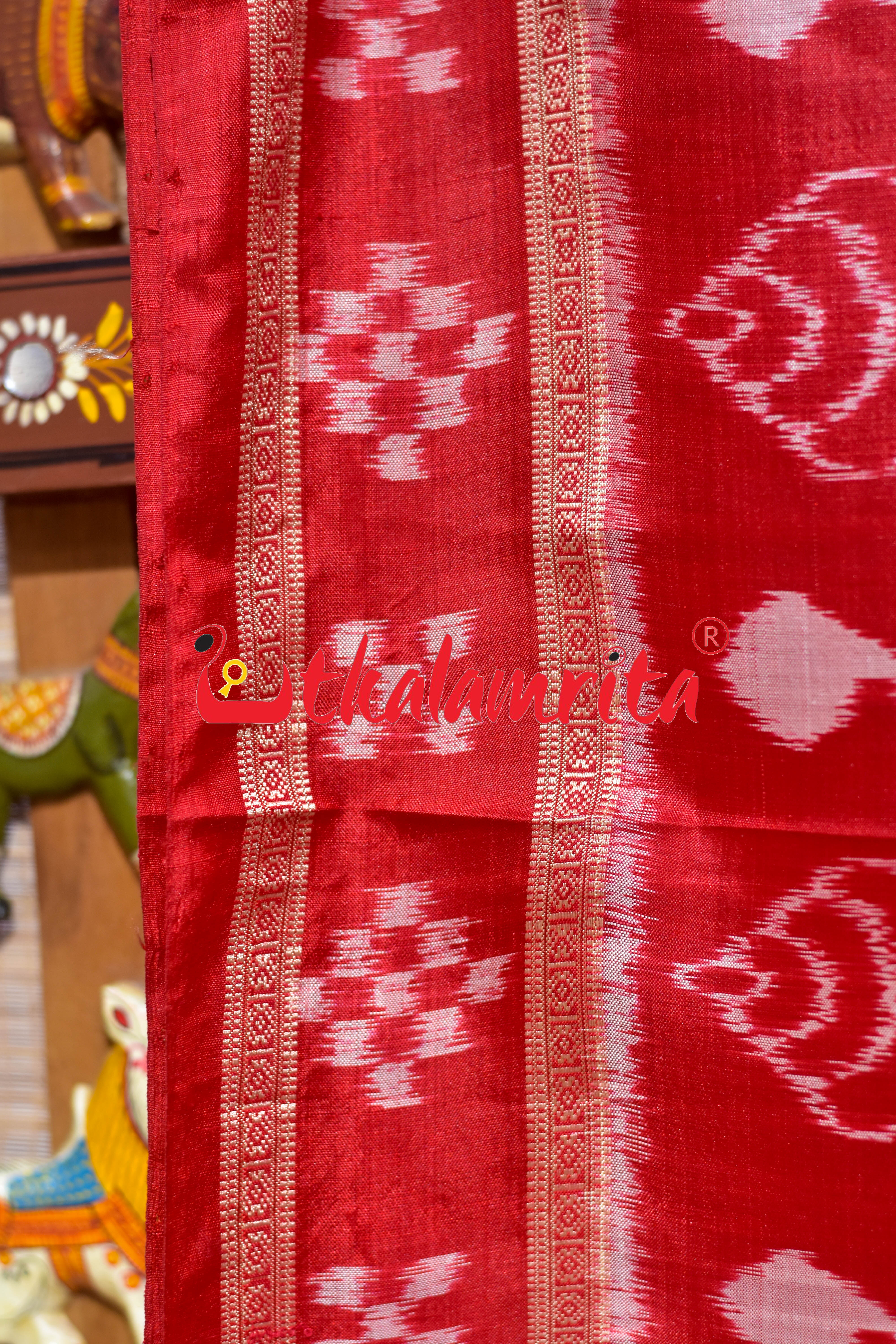 Red Sankha Pasapali Border Khandua Silk Saree