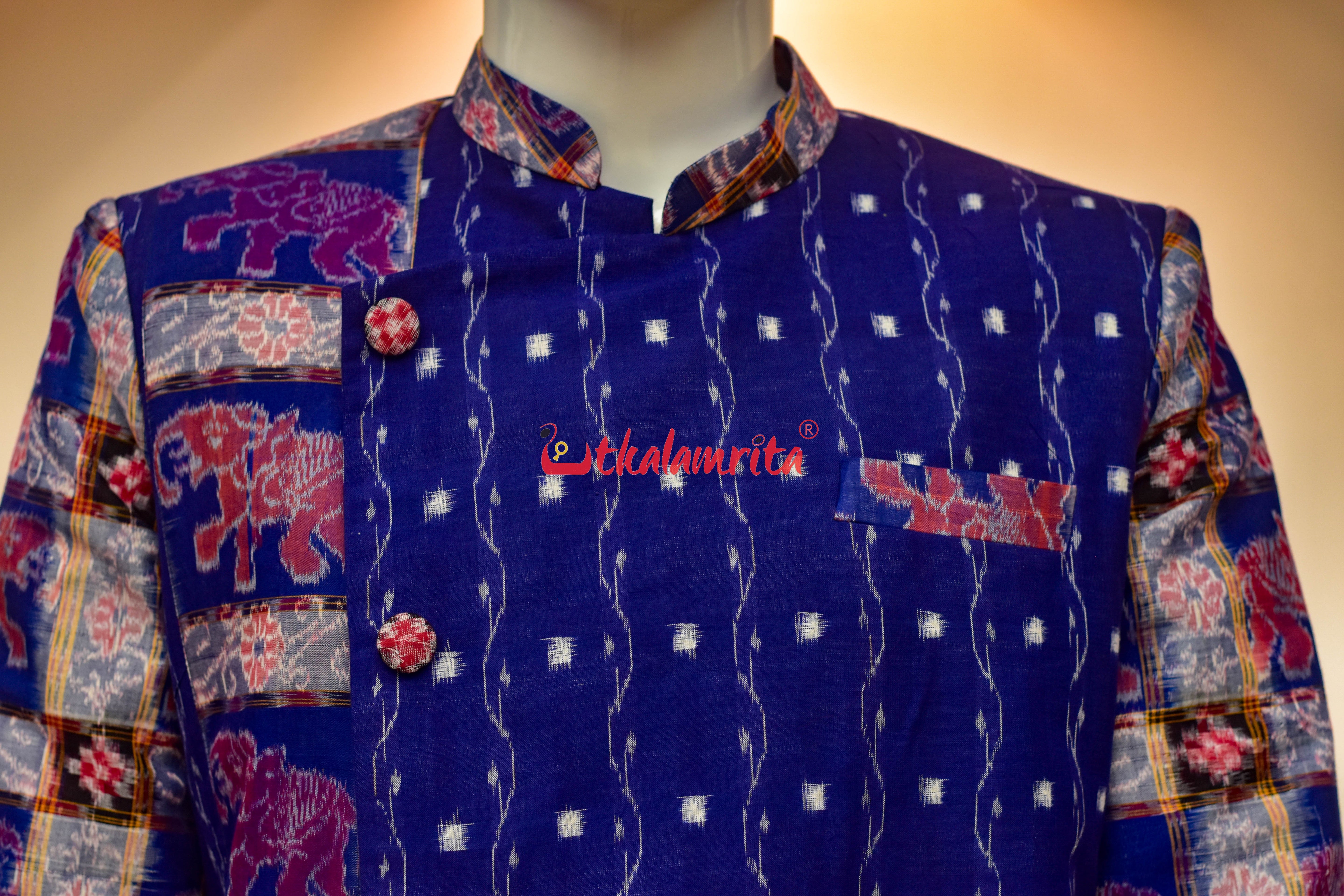 Blue Lahari Tipa with Elephants Design (Men's Sherwani)