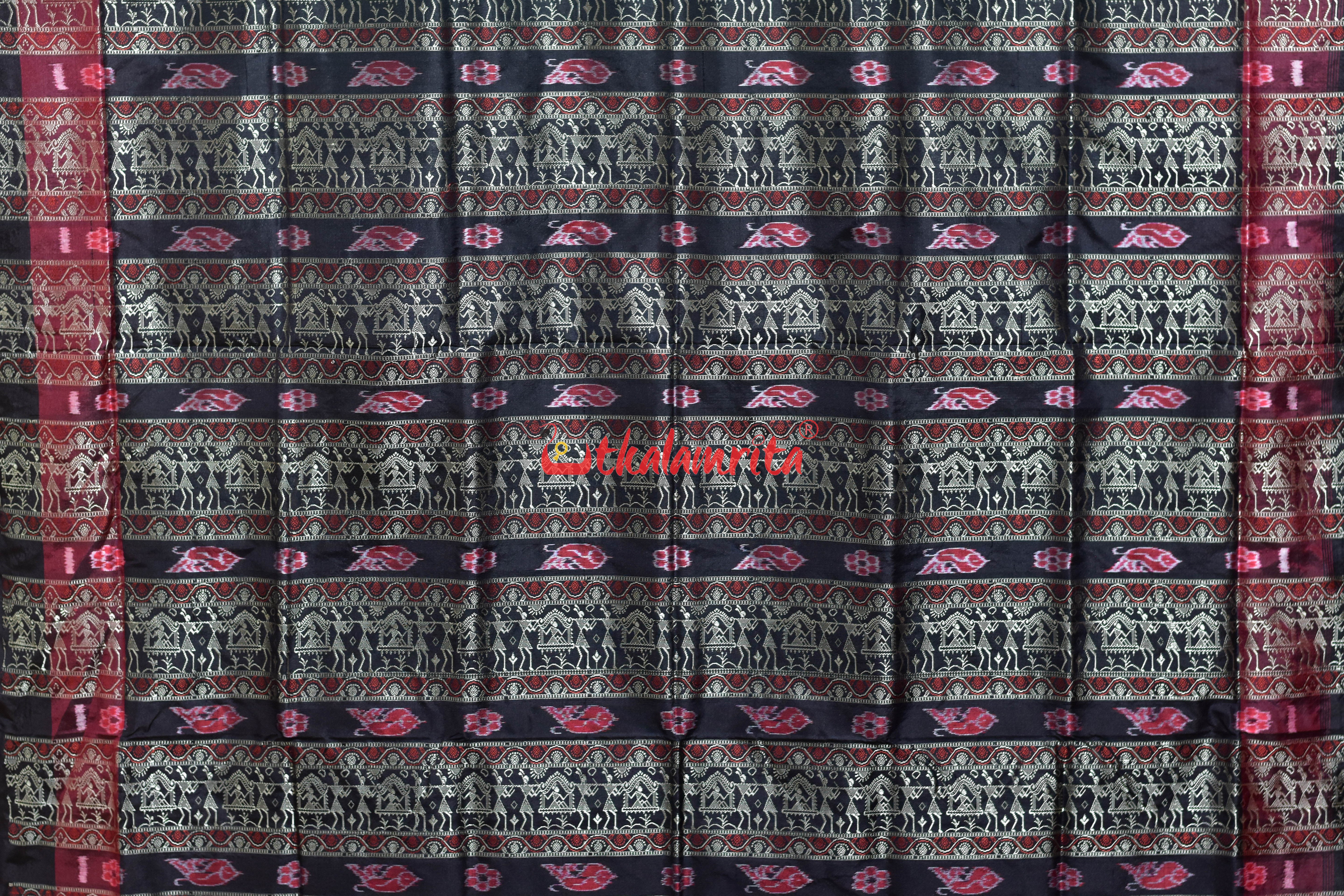 Sea Green Double Kumbha Sabari Bomkai Silk Saree