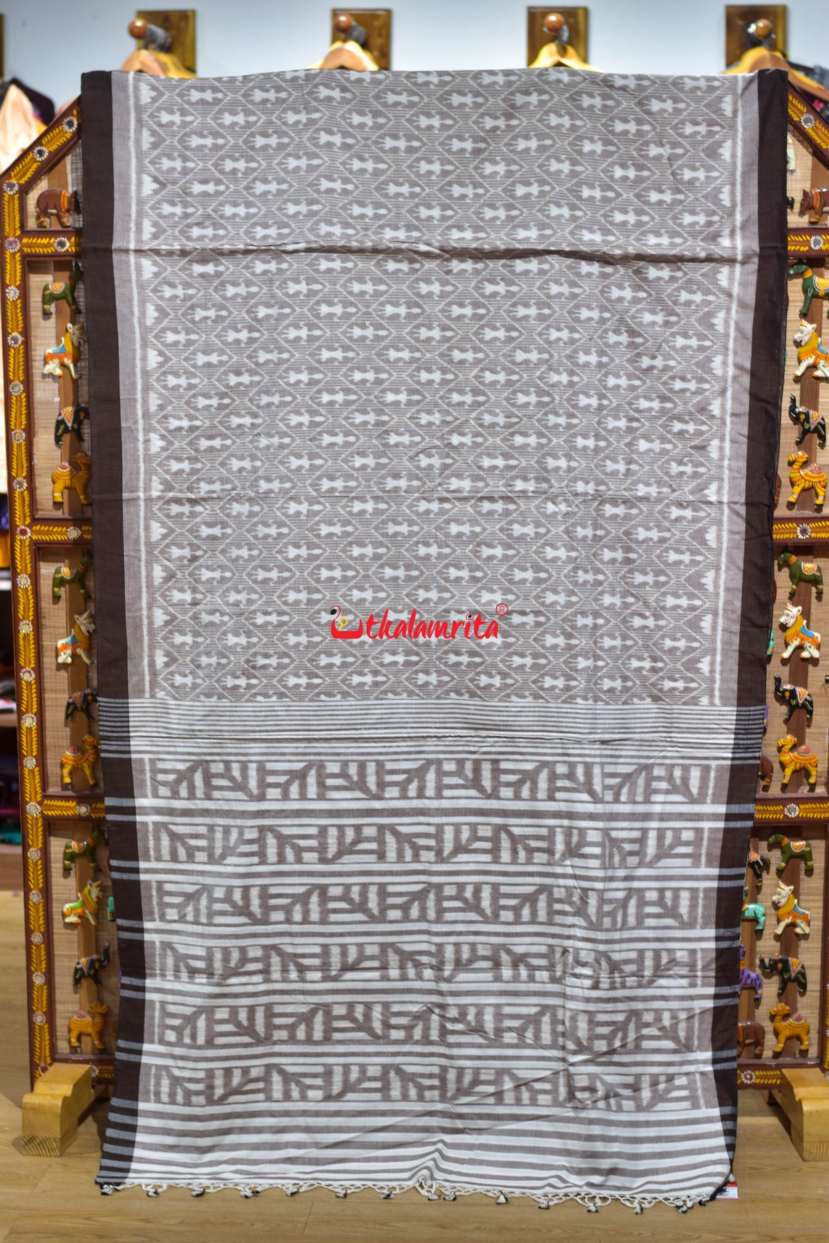 Thikiri Tribal BR Brown Maniabandha Cotton Saree