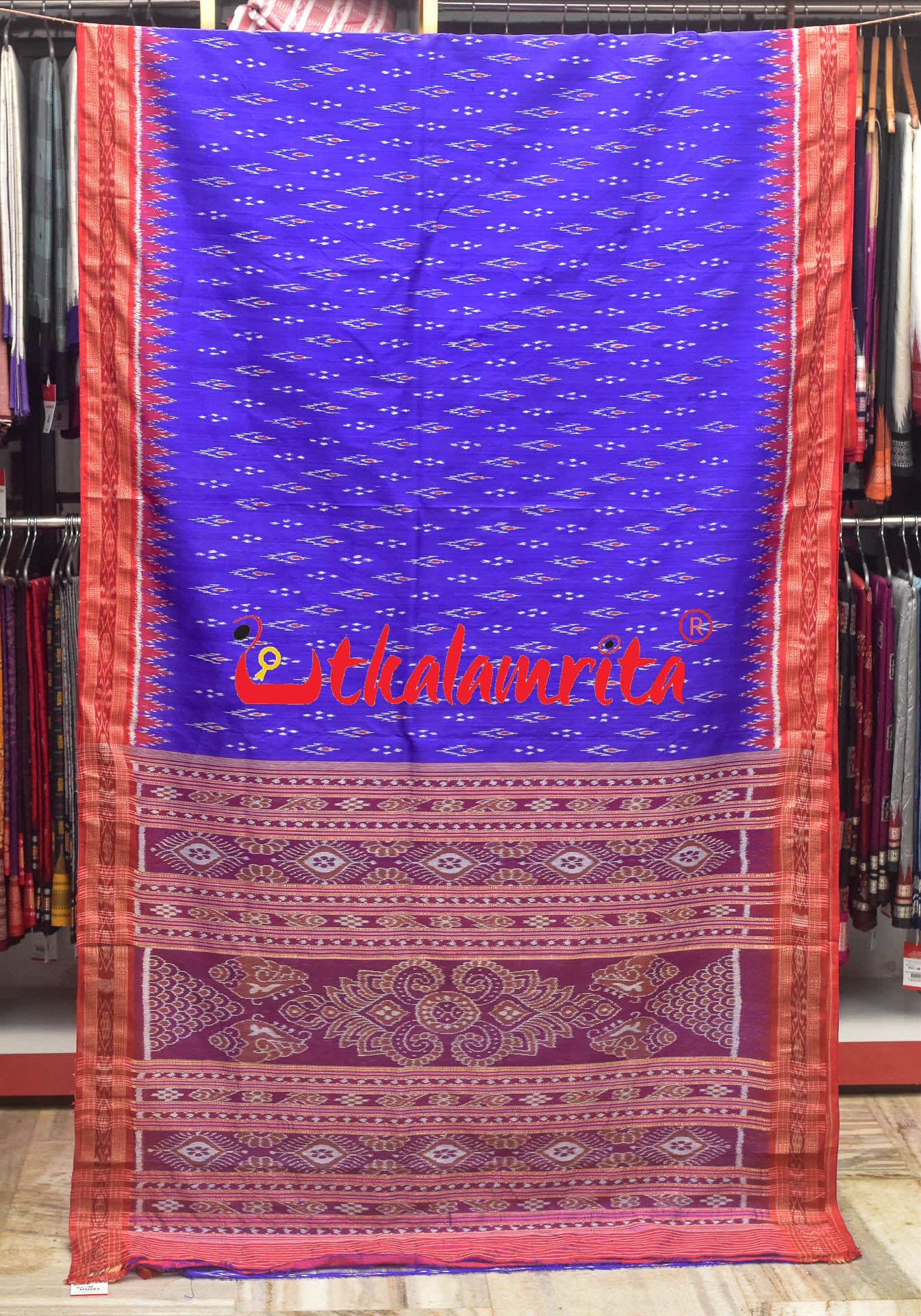 Blue Red Chandrika Khandua Silk Saree