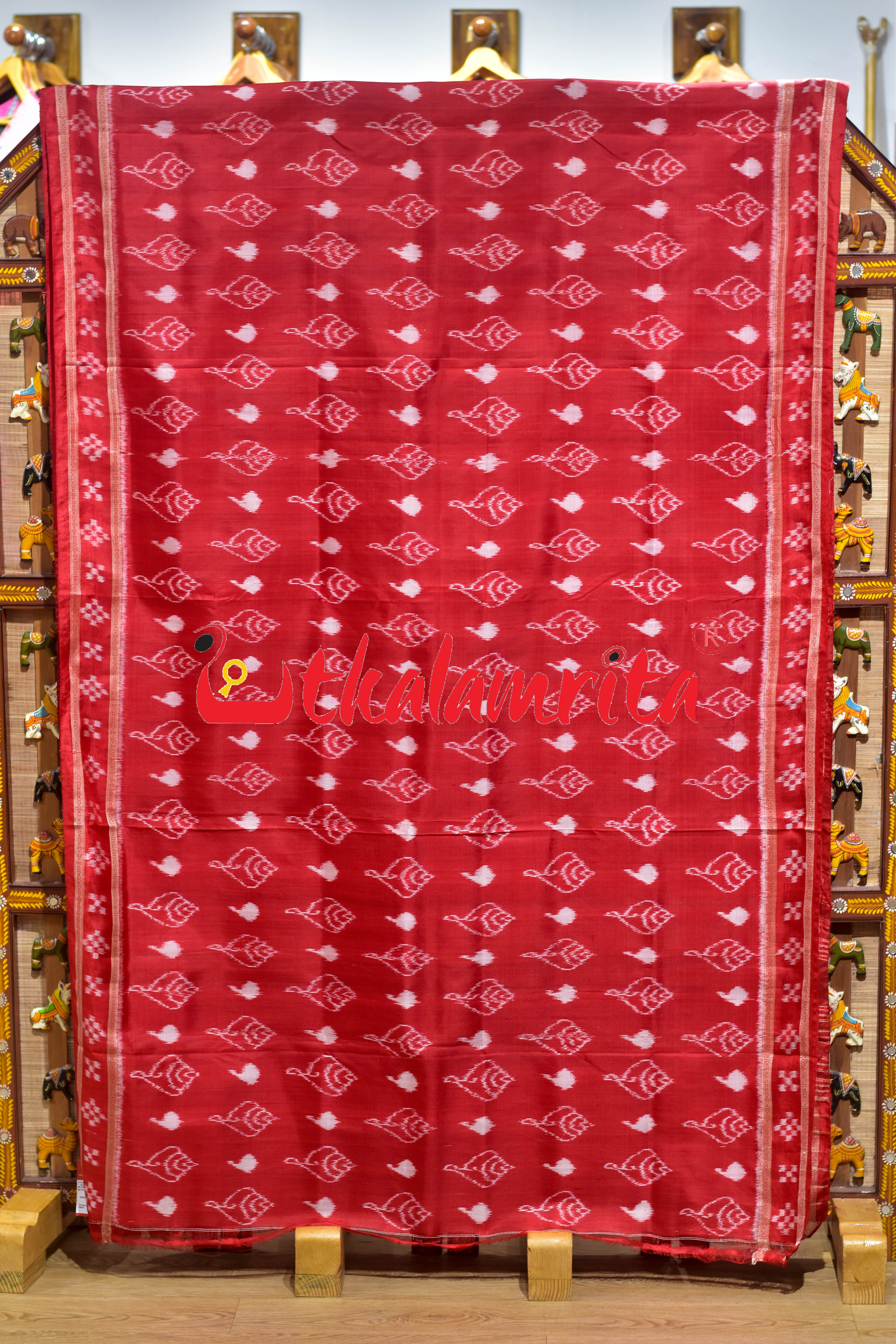 Red Sankha Pasapali Border Khandua Silk Saree