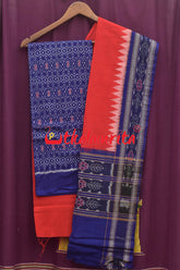 S Design Blue Red Sambalpuri Cotton Dress Set