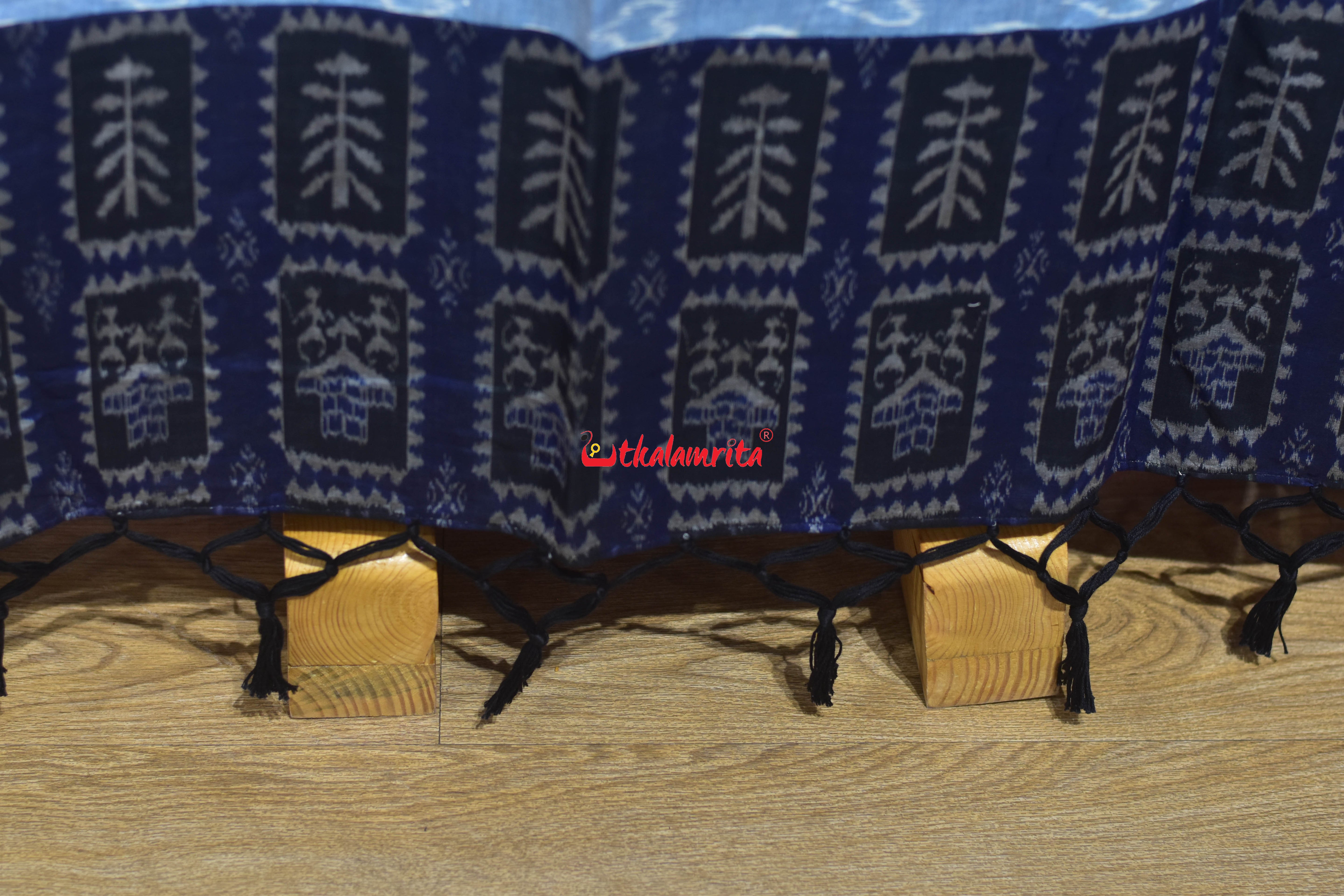 Blue Hearts Single Ikat Tribal Jharaka Anchal Designer Saree