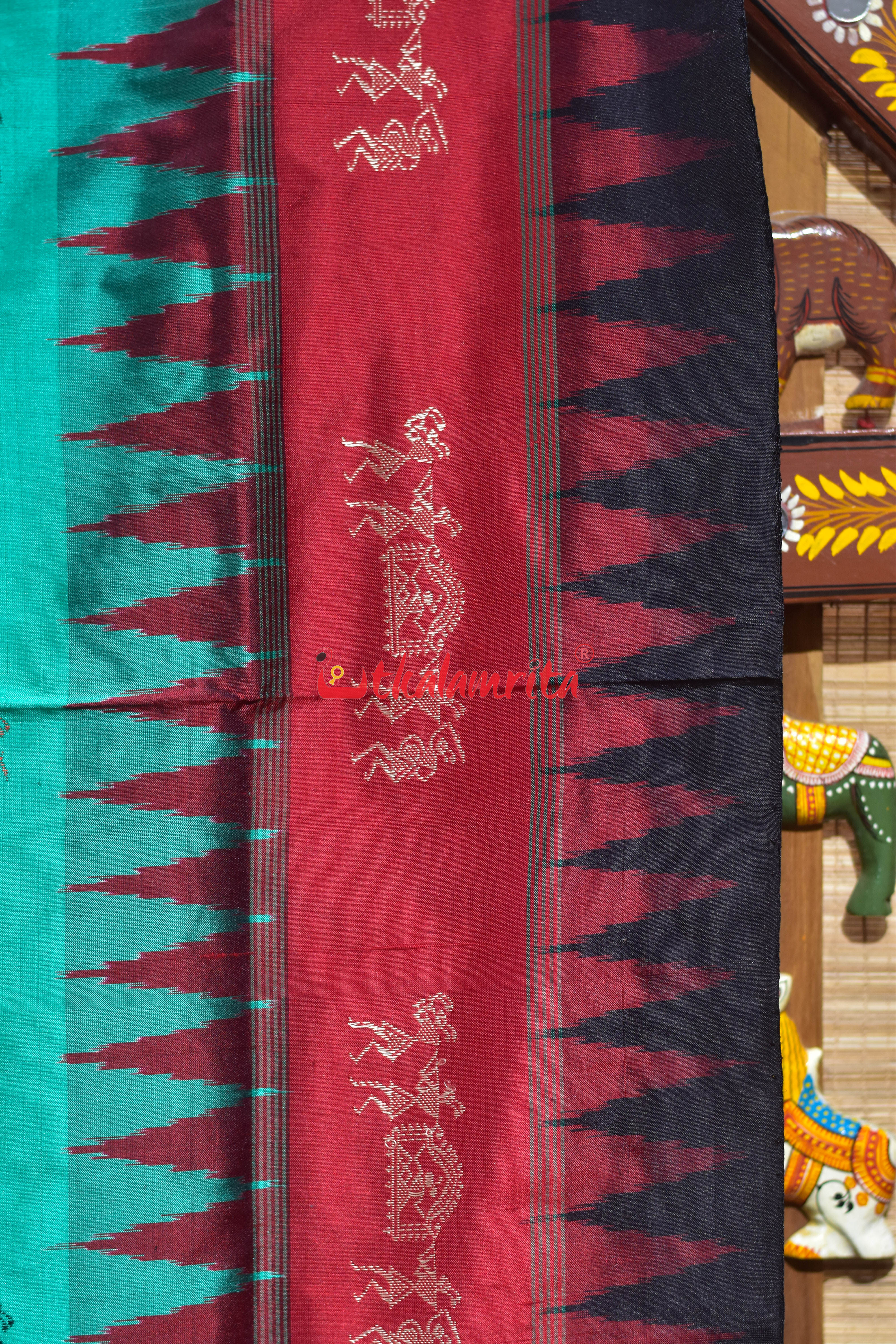 Sea Green Double Kumbha Sabari Bomkai Silk Saree