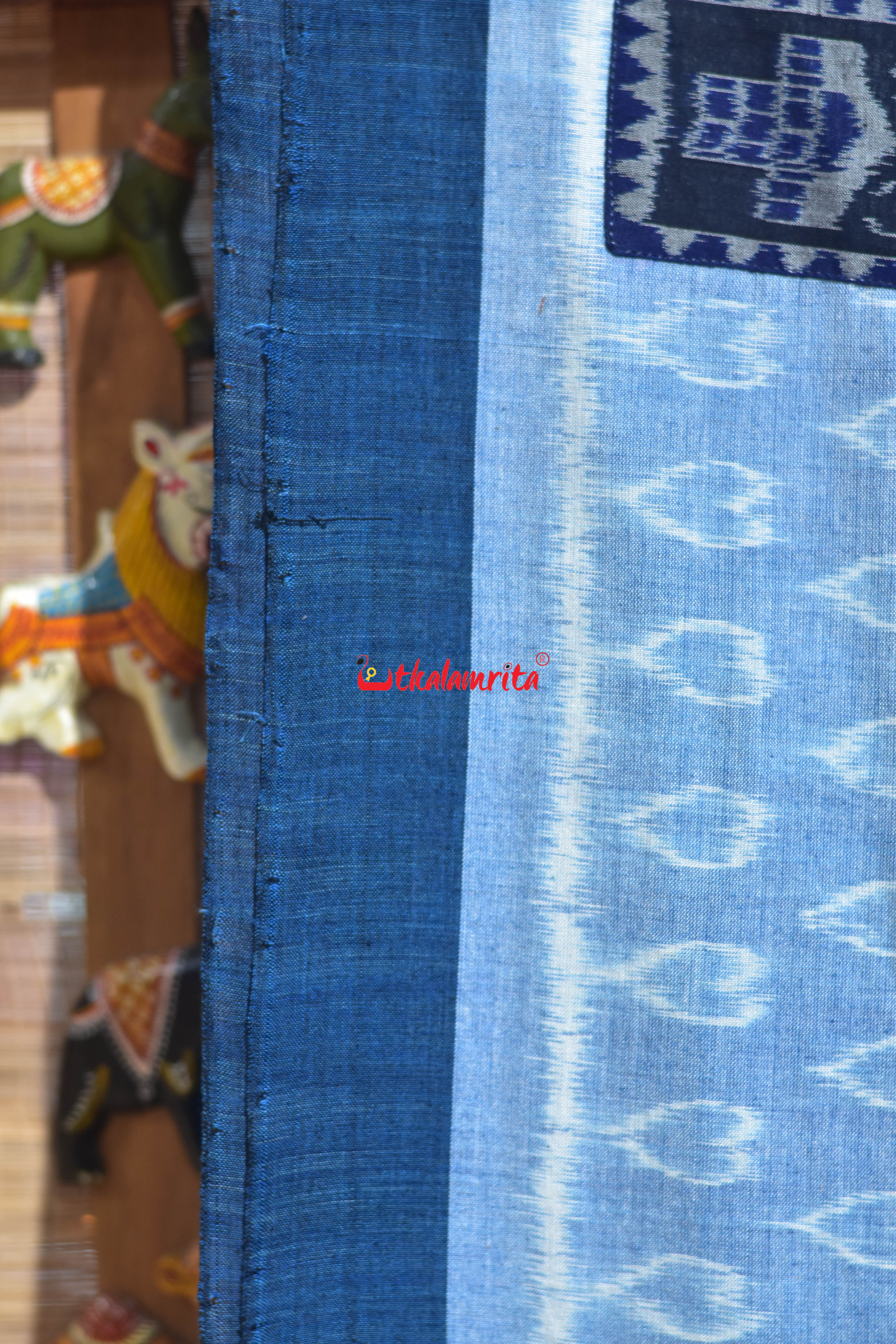 Blue Hearts Single Ikat Tribal Jharaka Anchal Designer Saree