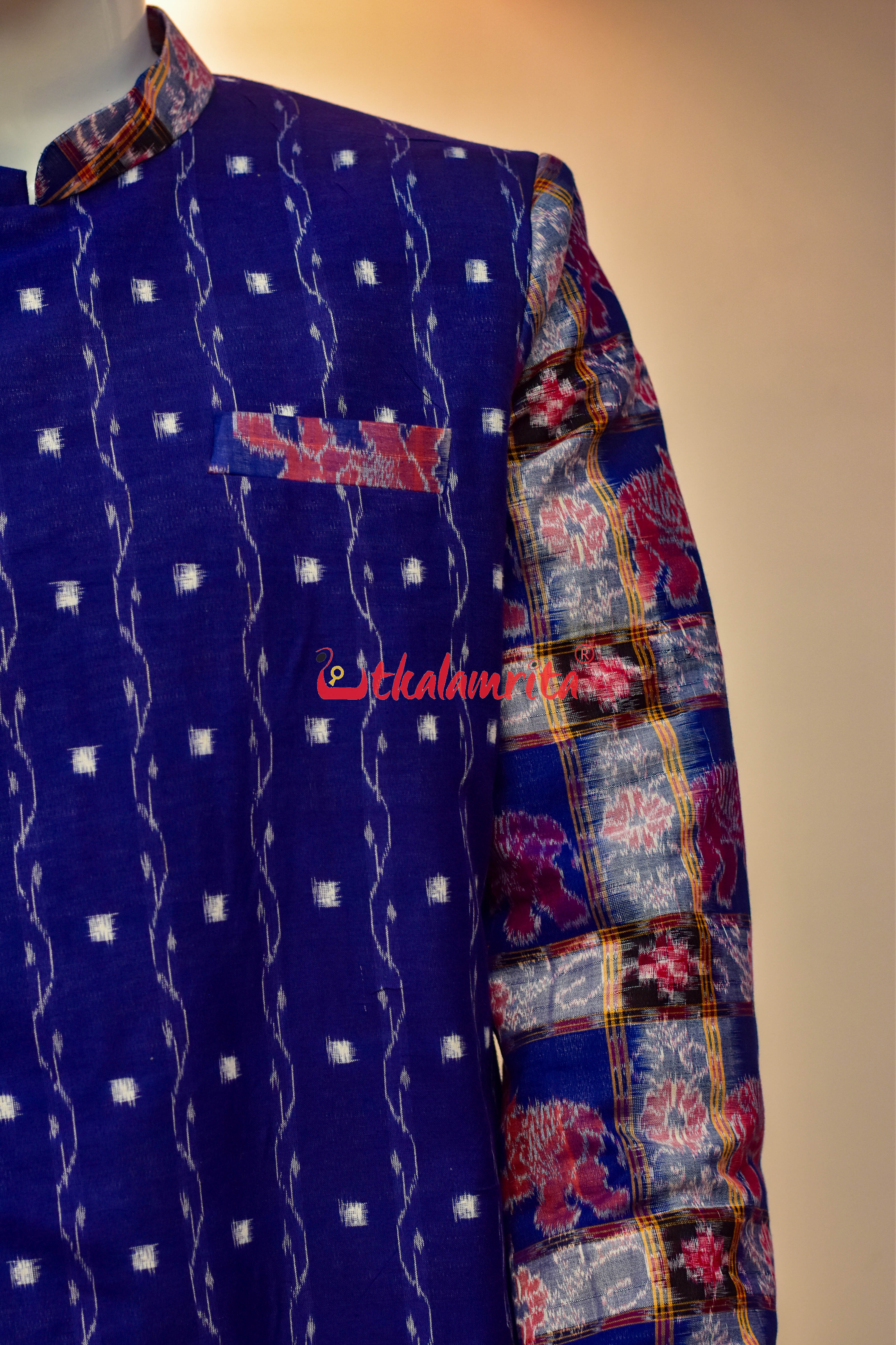 Blue Lahari Tipa with Elephants Design (Men's Sherwani)