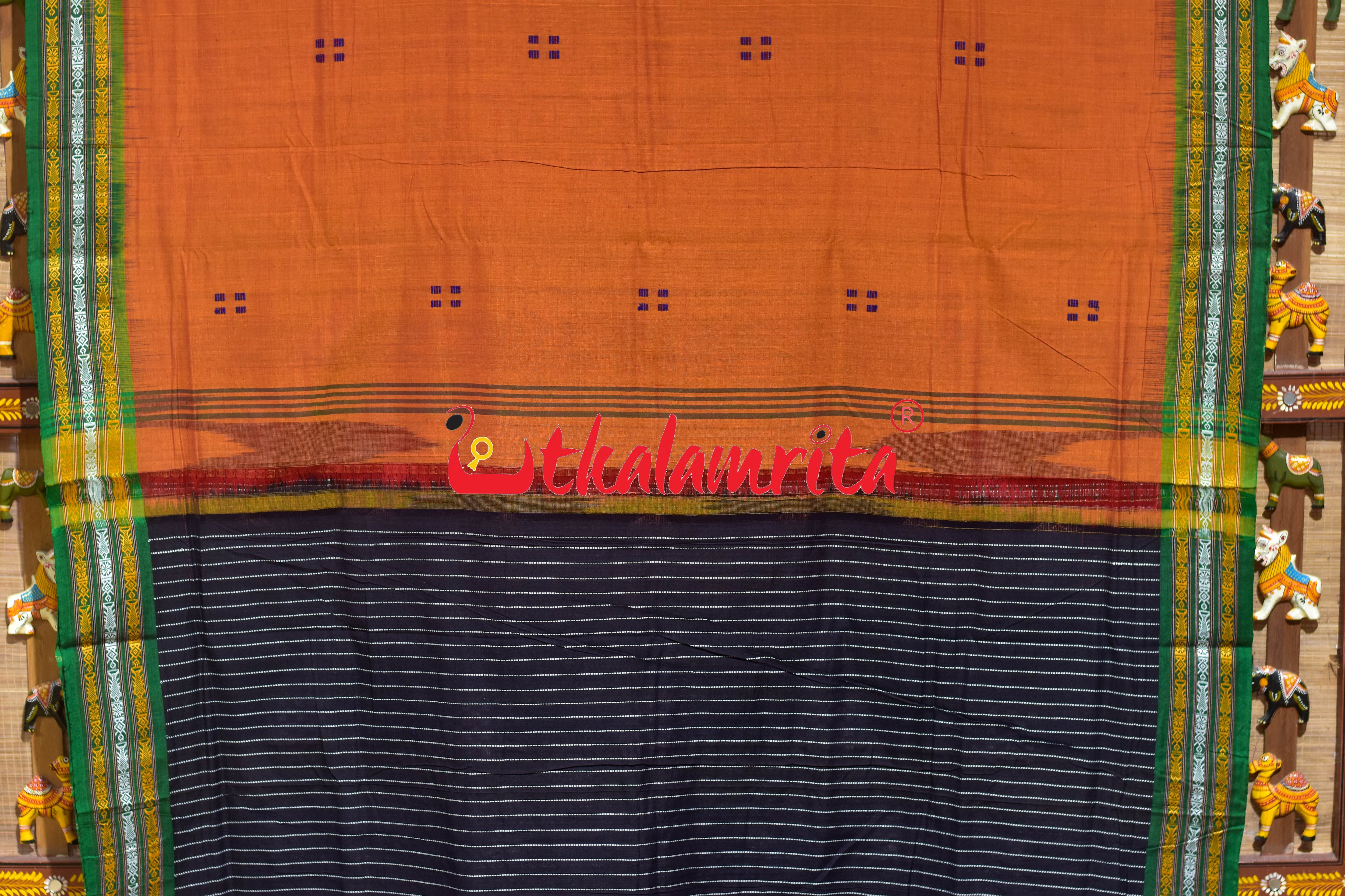 Rust Buta Phula Anchal Dhalapathar Cotton Saree