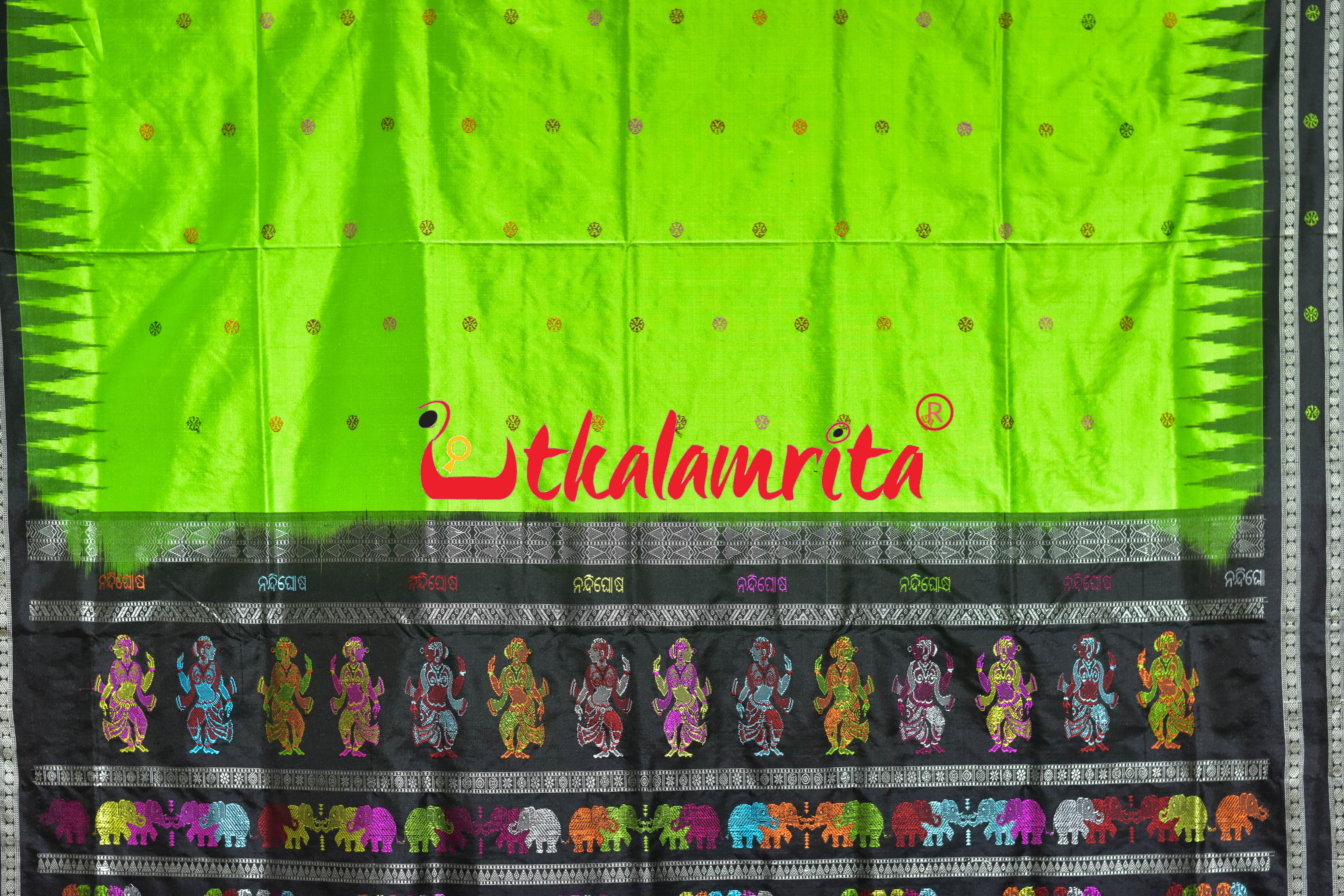 Green Black Nandighosha Bomkai Silk Saree