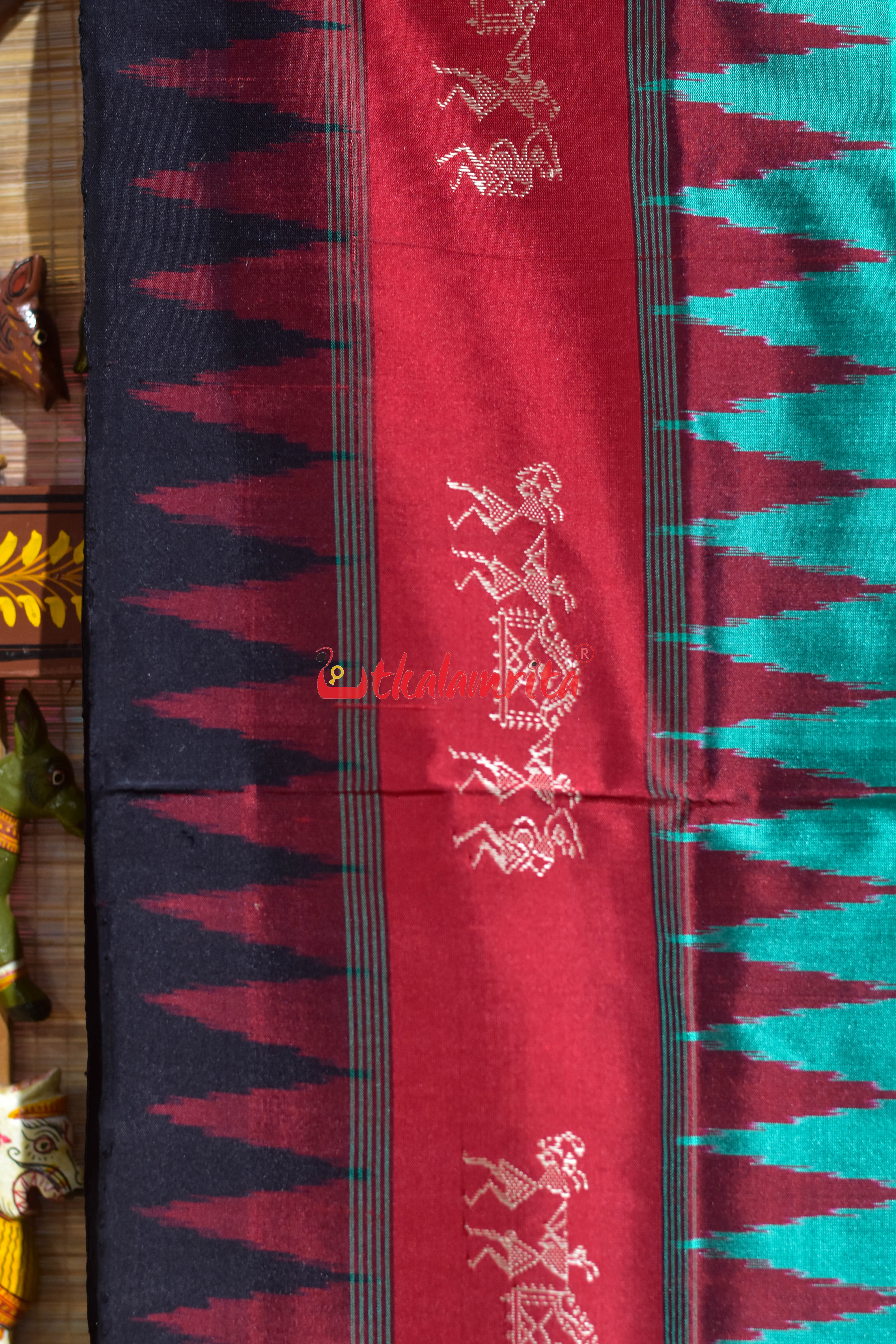 Sea Green Double Kumbha Sabari Bomkai Silk Saree