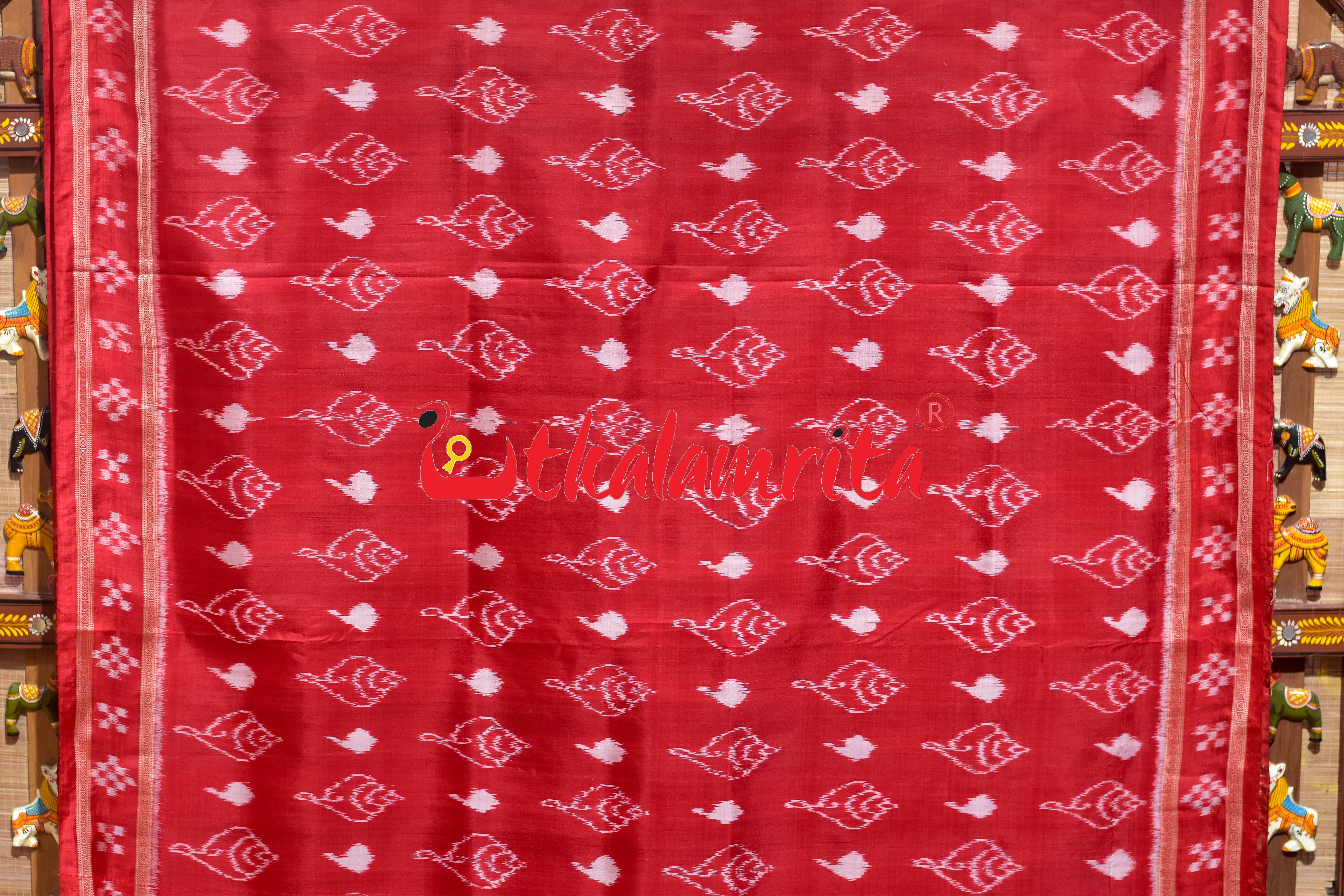 Red Sankha Pasapali Border Khandua Silk Saree