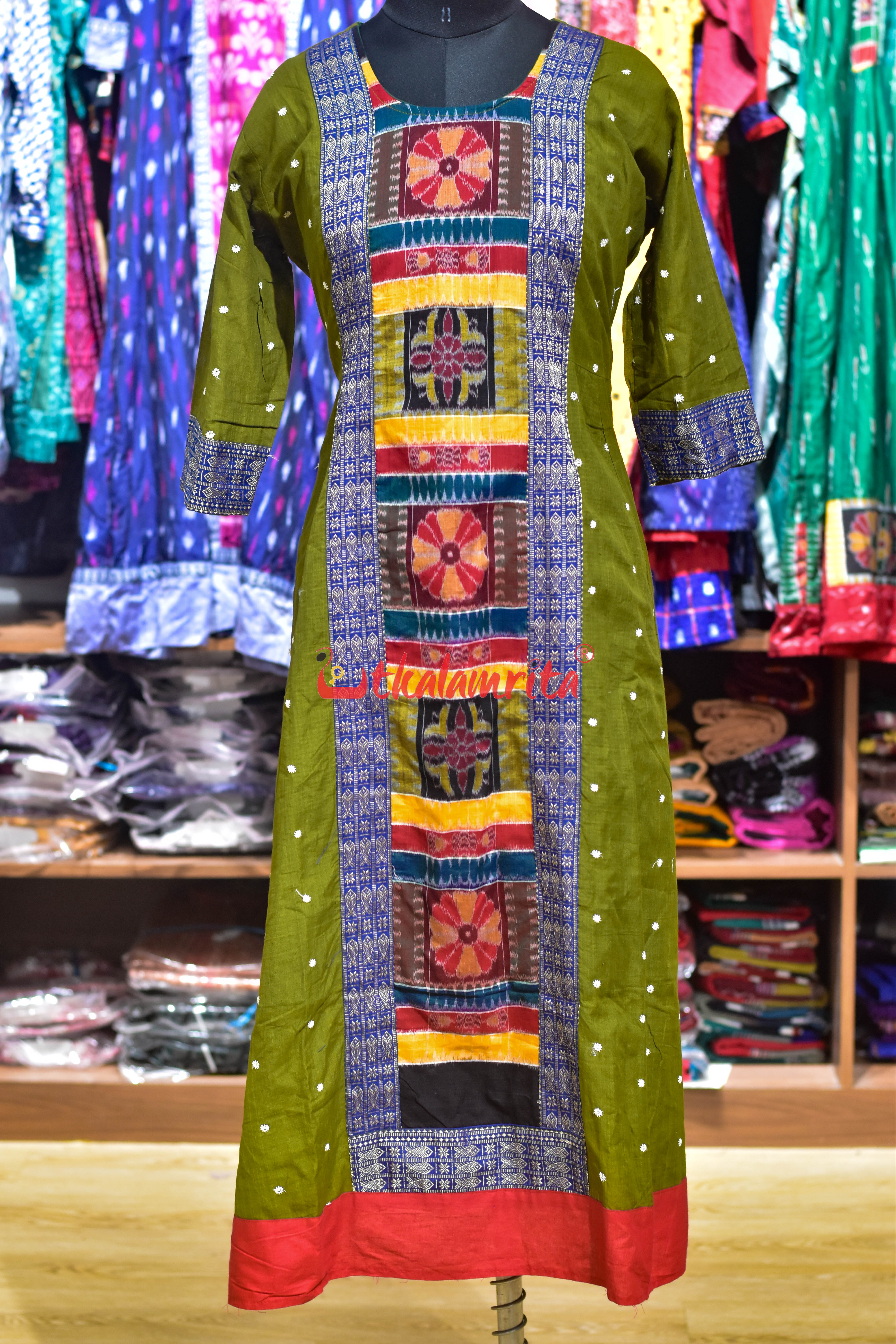 Mehendi Green with White Buti Middle Design (Anarkali)