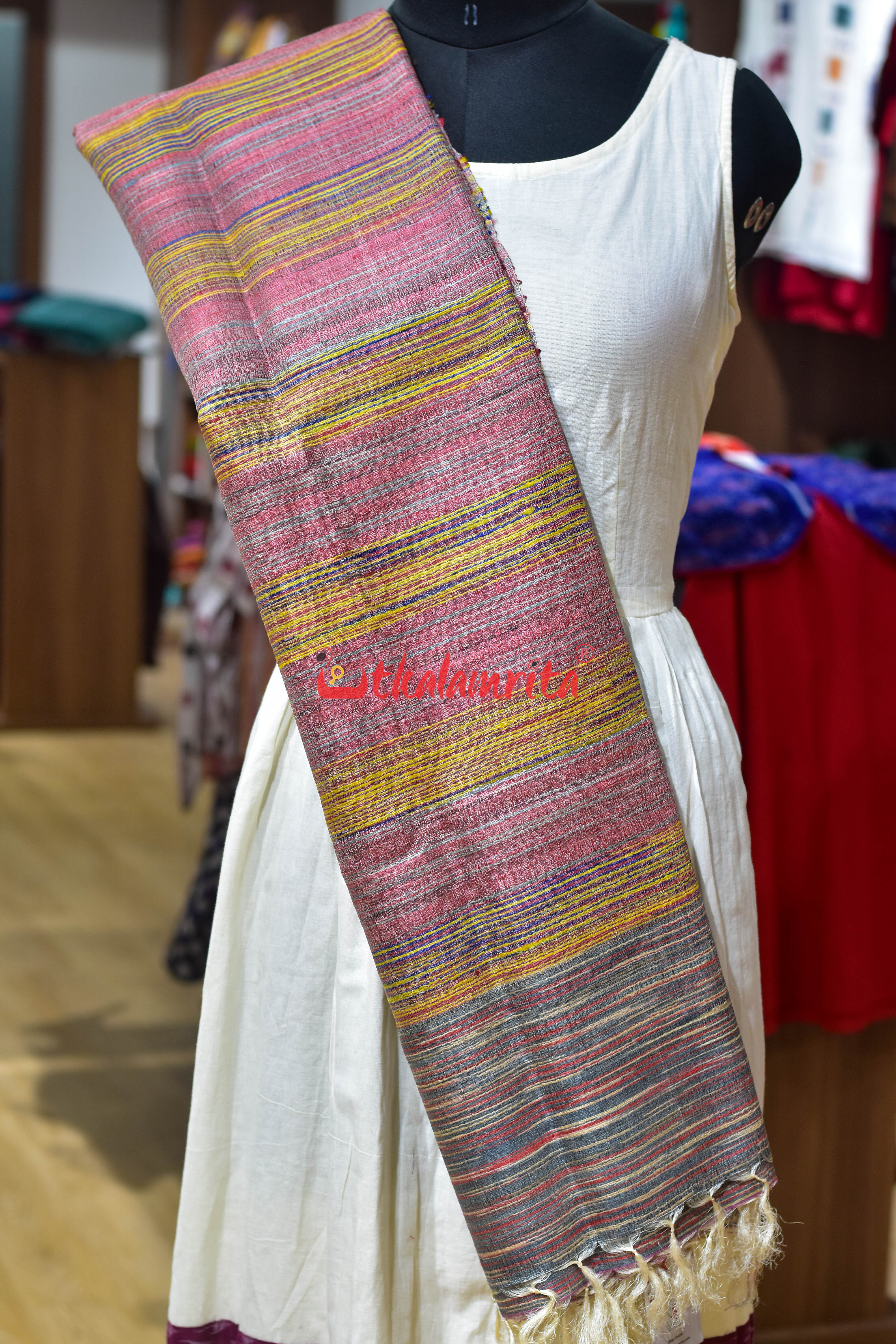 Pink Yellow Gicha Tussar Silk (Dupatta)