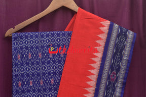 S Design Blue Red Sambalpuri Cotton Dress Set