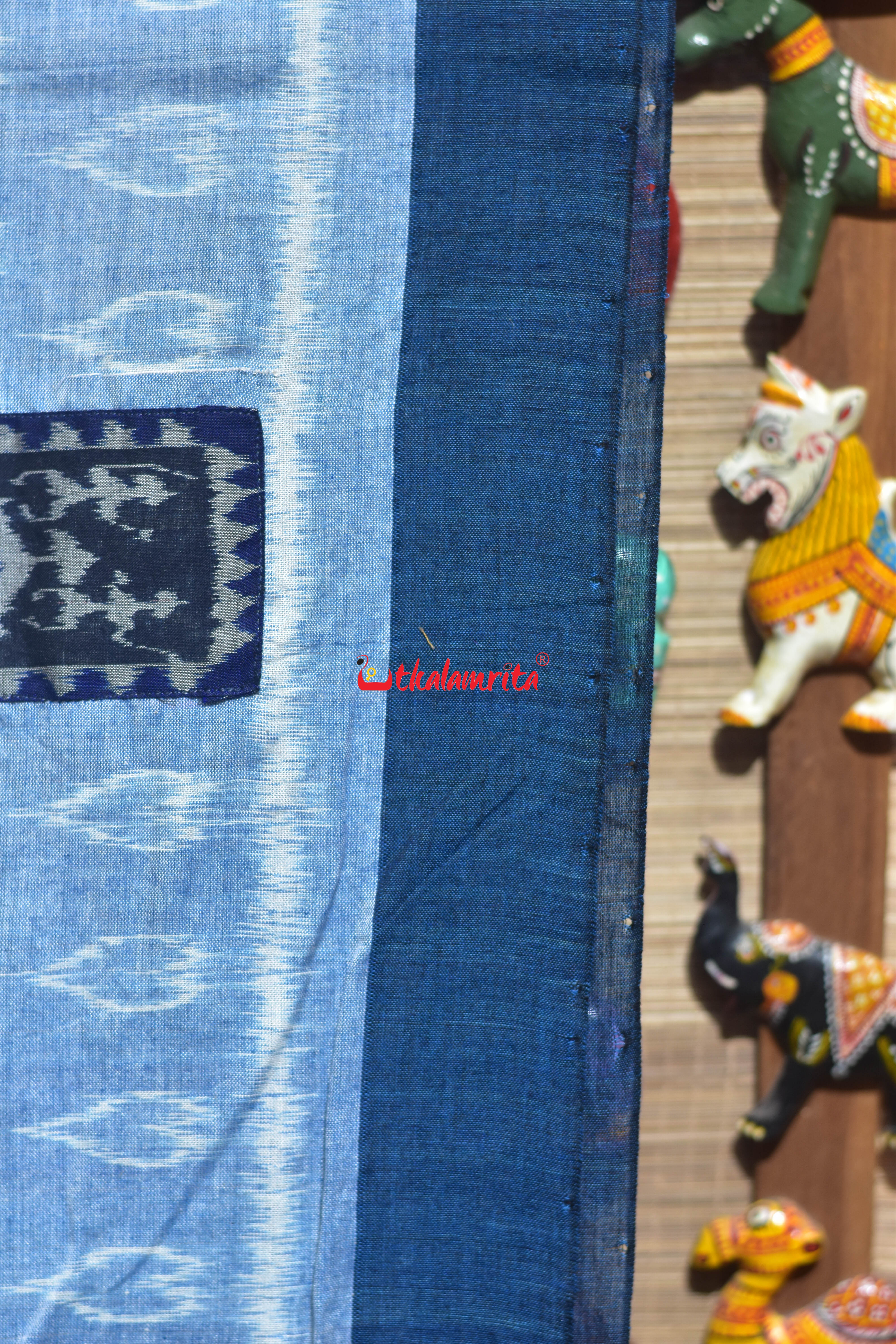 Blue Hearts Single Ikat Tribal Jharaka Anchal Designer Saree