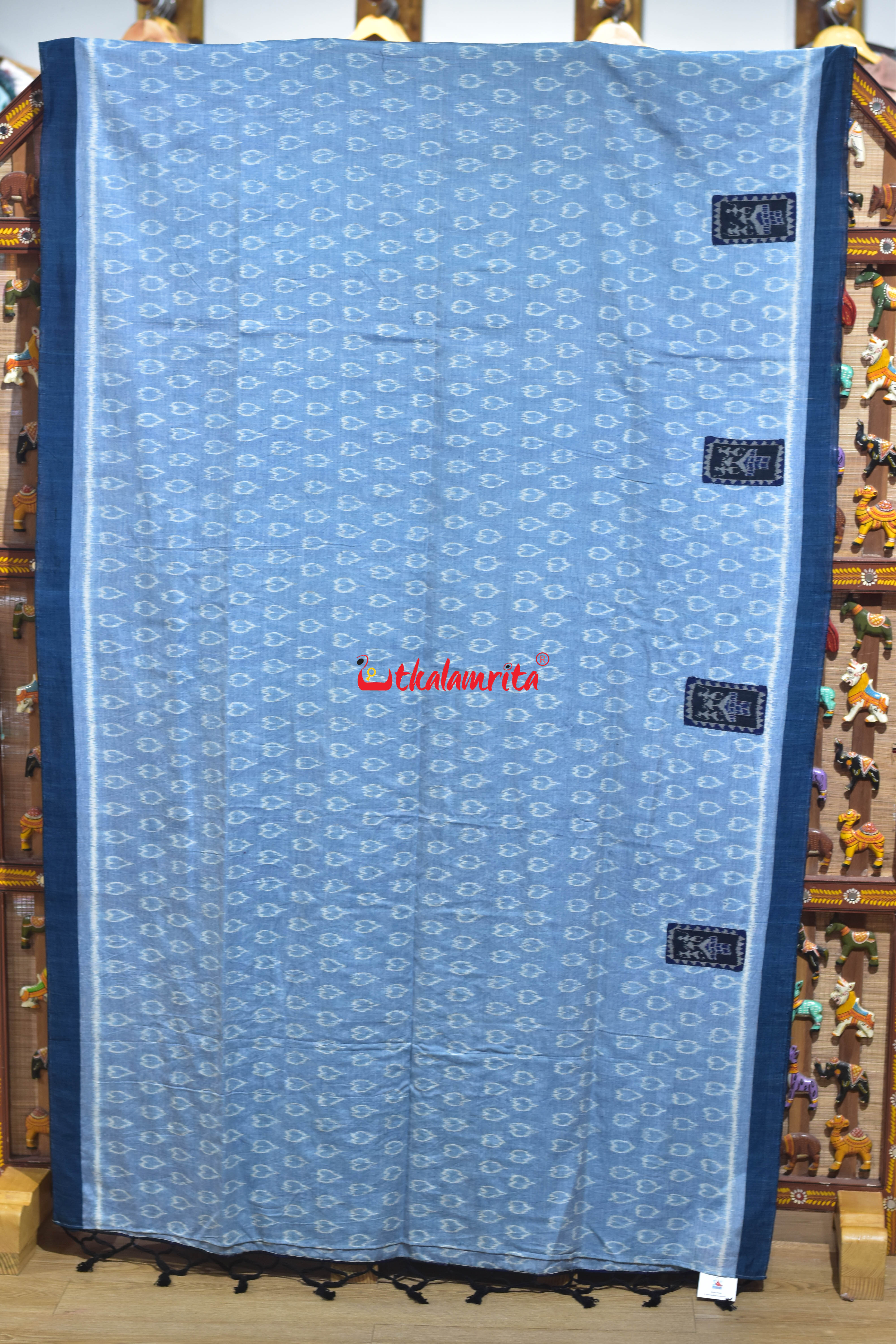 Blue Hearts Single Ikat Tribal Jharaka Anchal Designer Saree