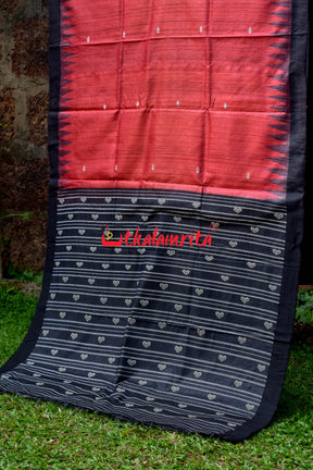 Red Black Fine With Hearts Tussar Saree
