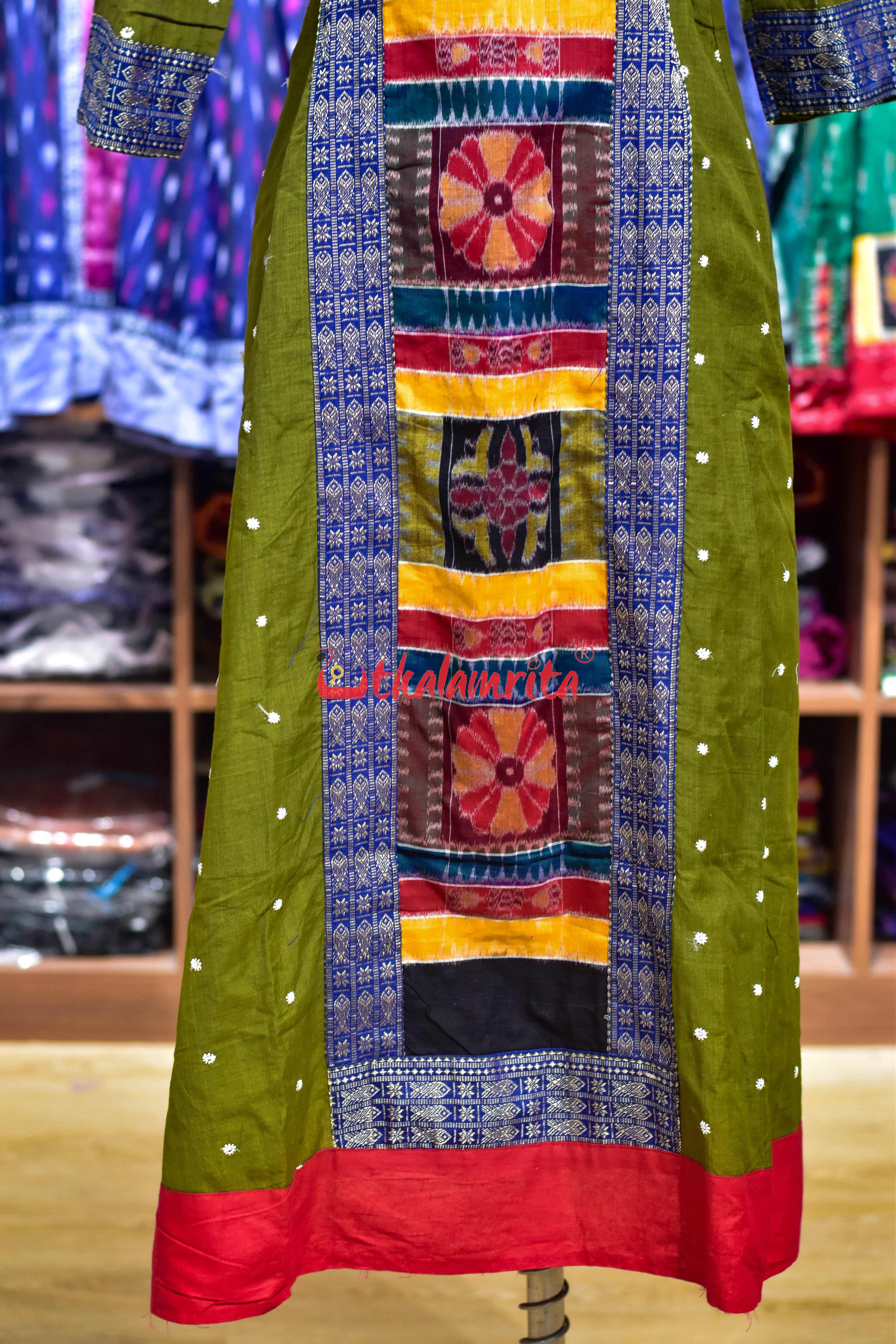 Mehendi Green with White Buti Middle Design (Anarkali)