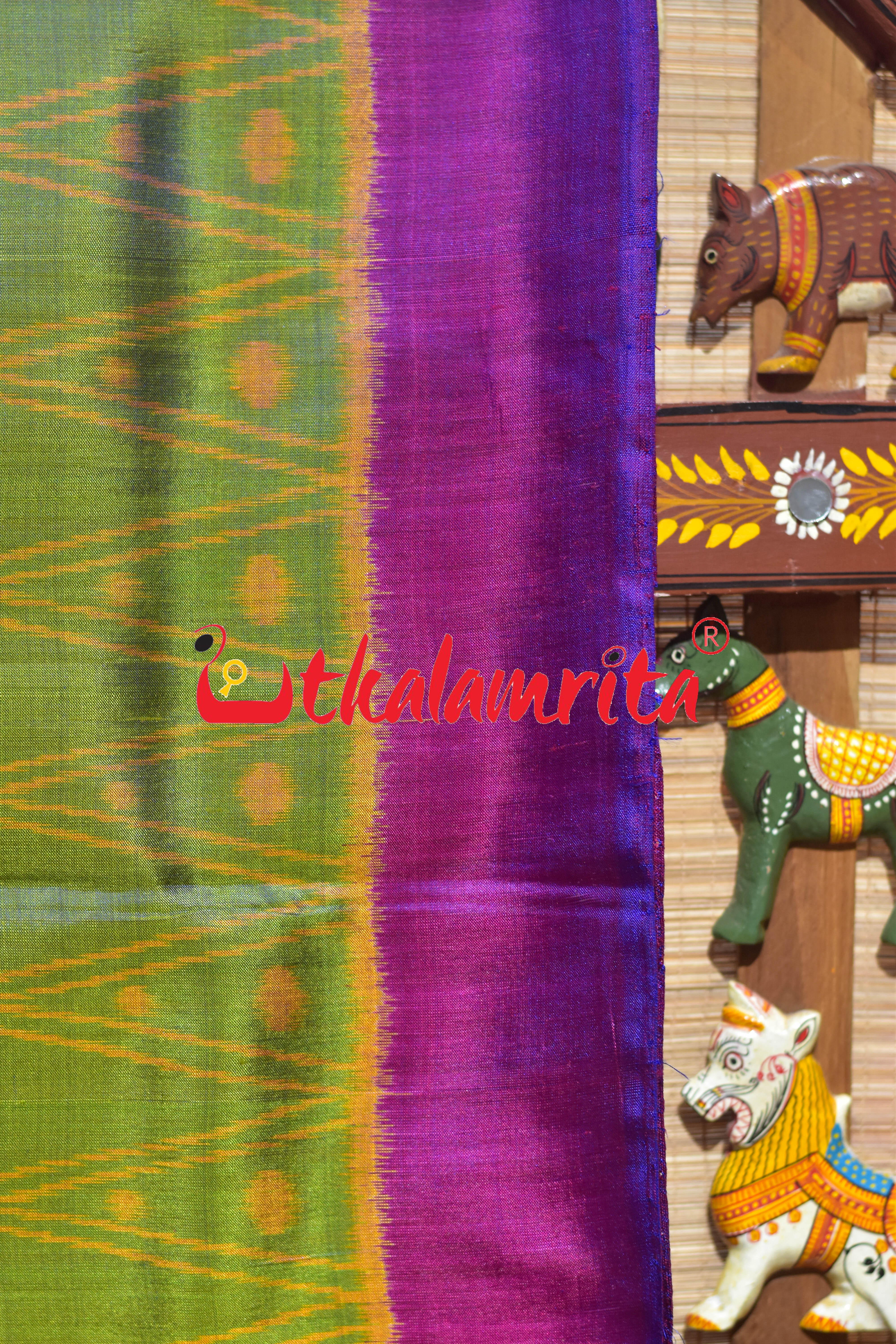 Lemon Green Magenta Khandua Silk Saree