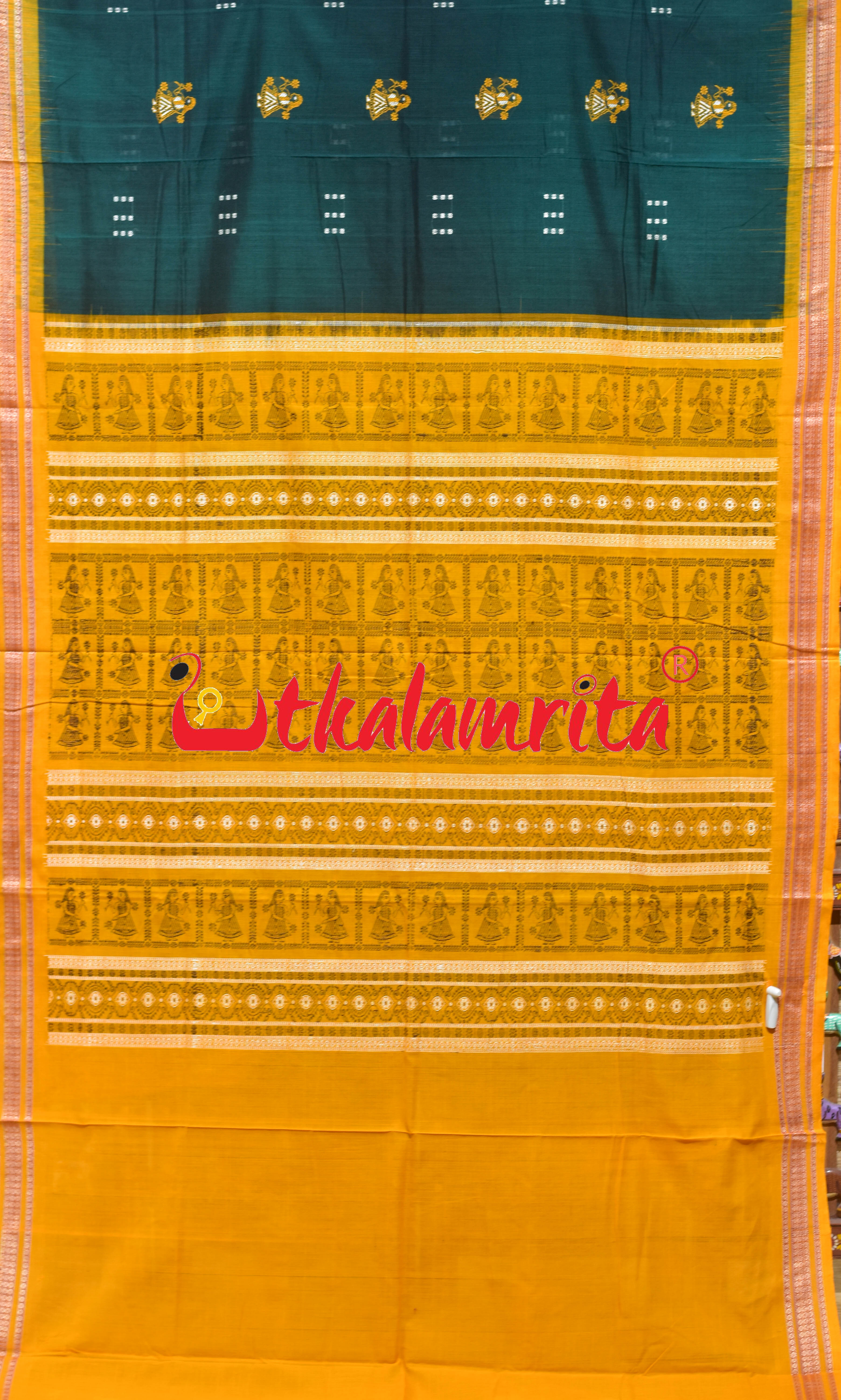 Green Yellow Double Chaal Doll Bomkai Cotton Saree