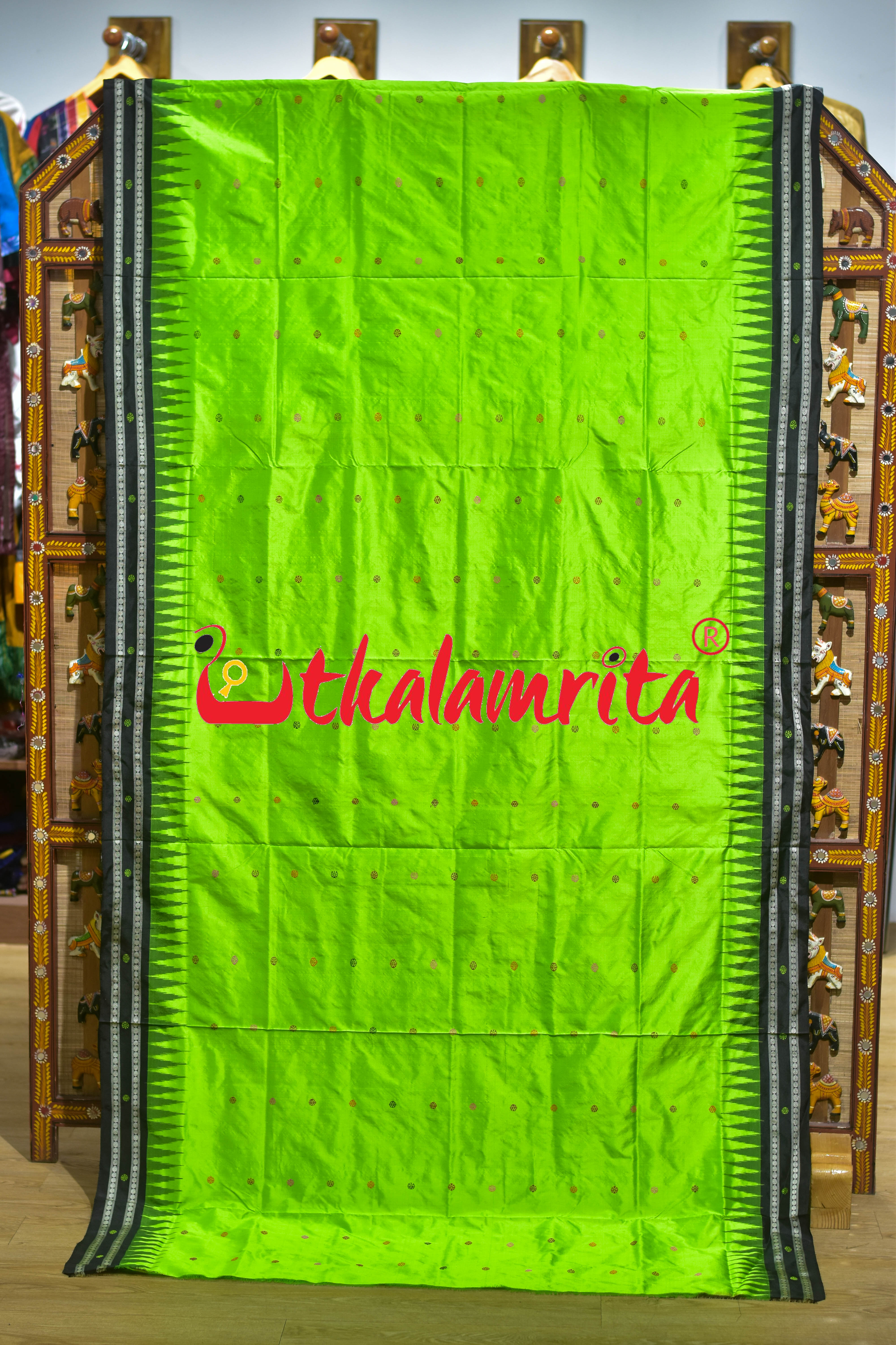 Green Black Nandighosha Bomkai Silk Saree