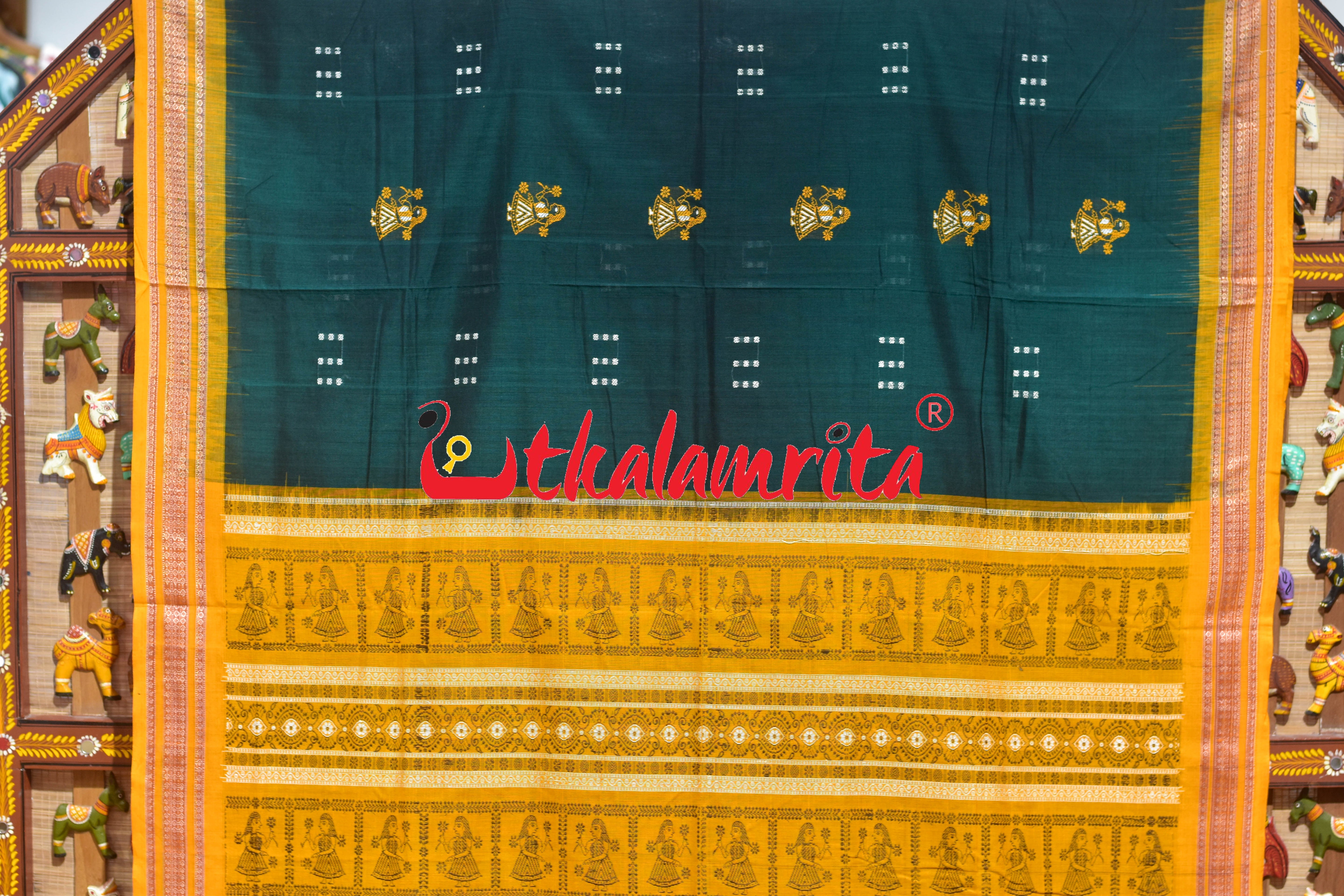 Green Yellow Double Chaal Doll Bomkai Cotton Saree