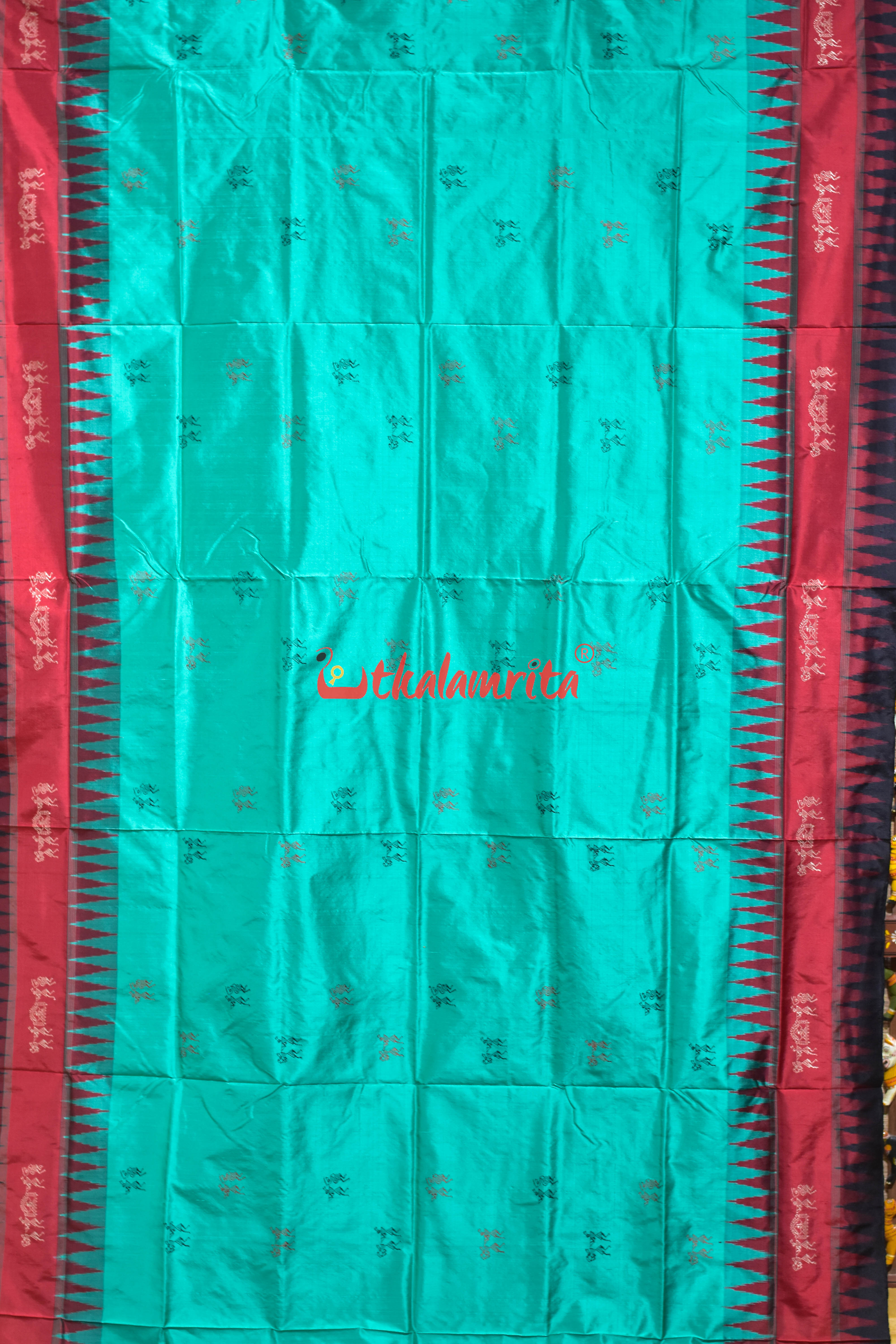 Sea Green Double Kumbha Sabari Bomkai Silk Saree