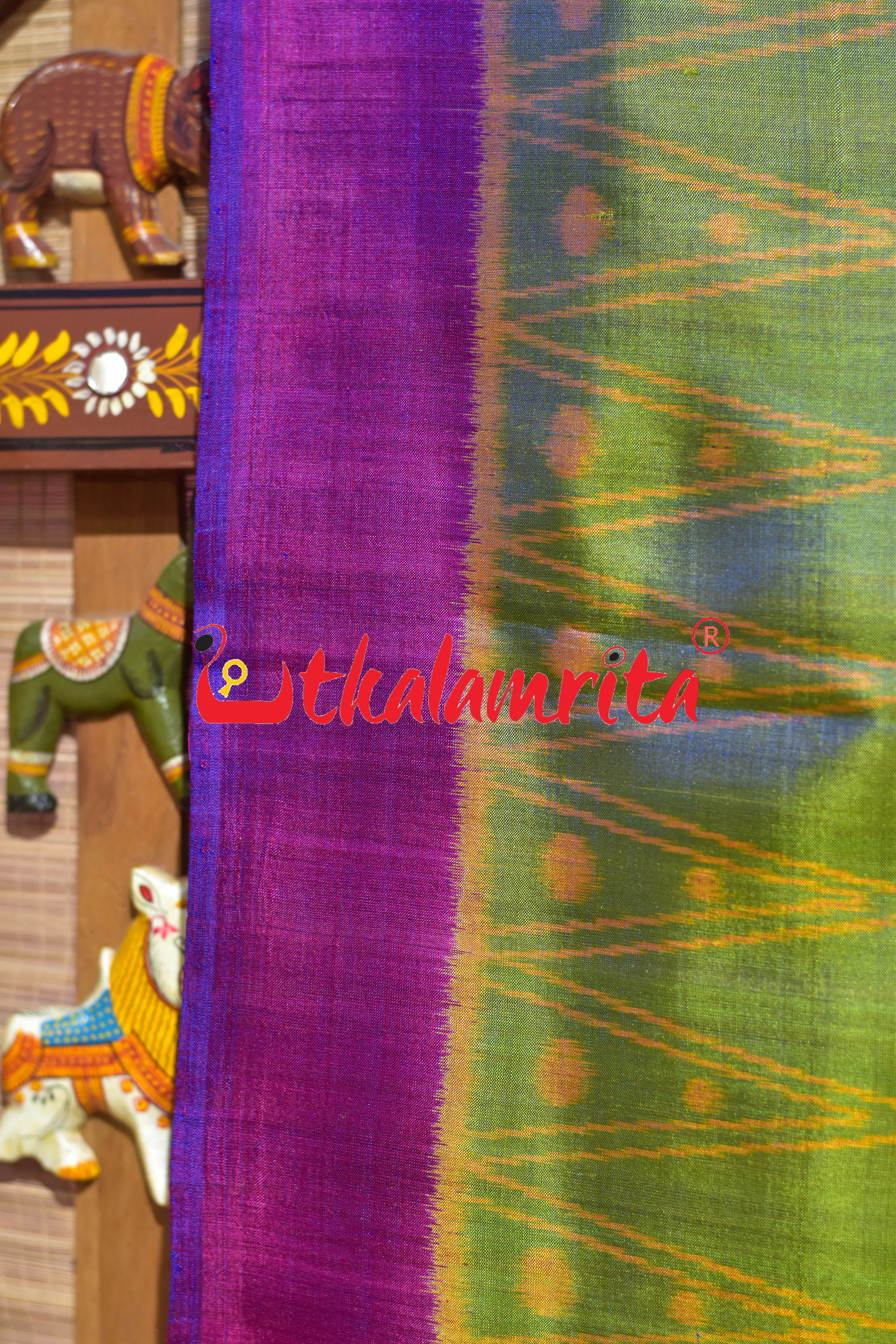 Lemon Green Magenta Khandua Silk Saree