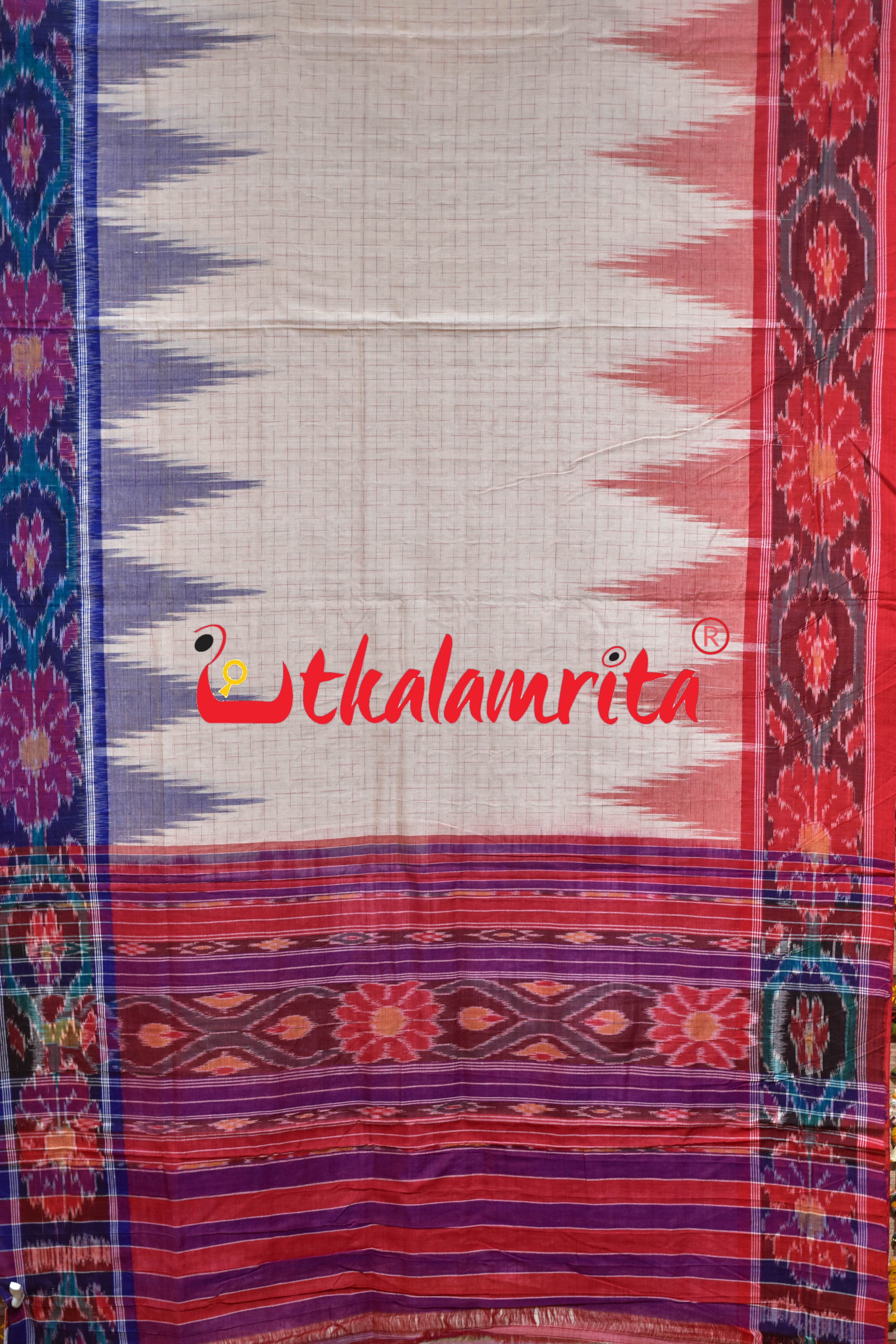 Off White Ganga Jamuna Temple Scot Khandua Cotton Saree