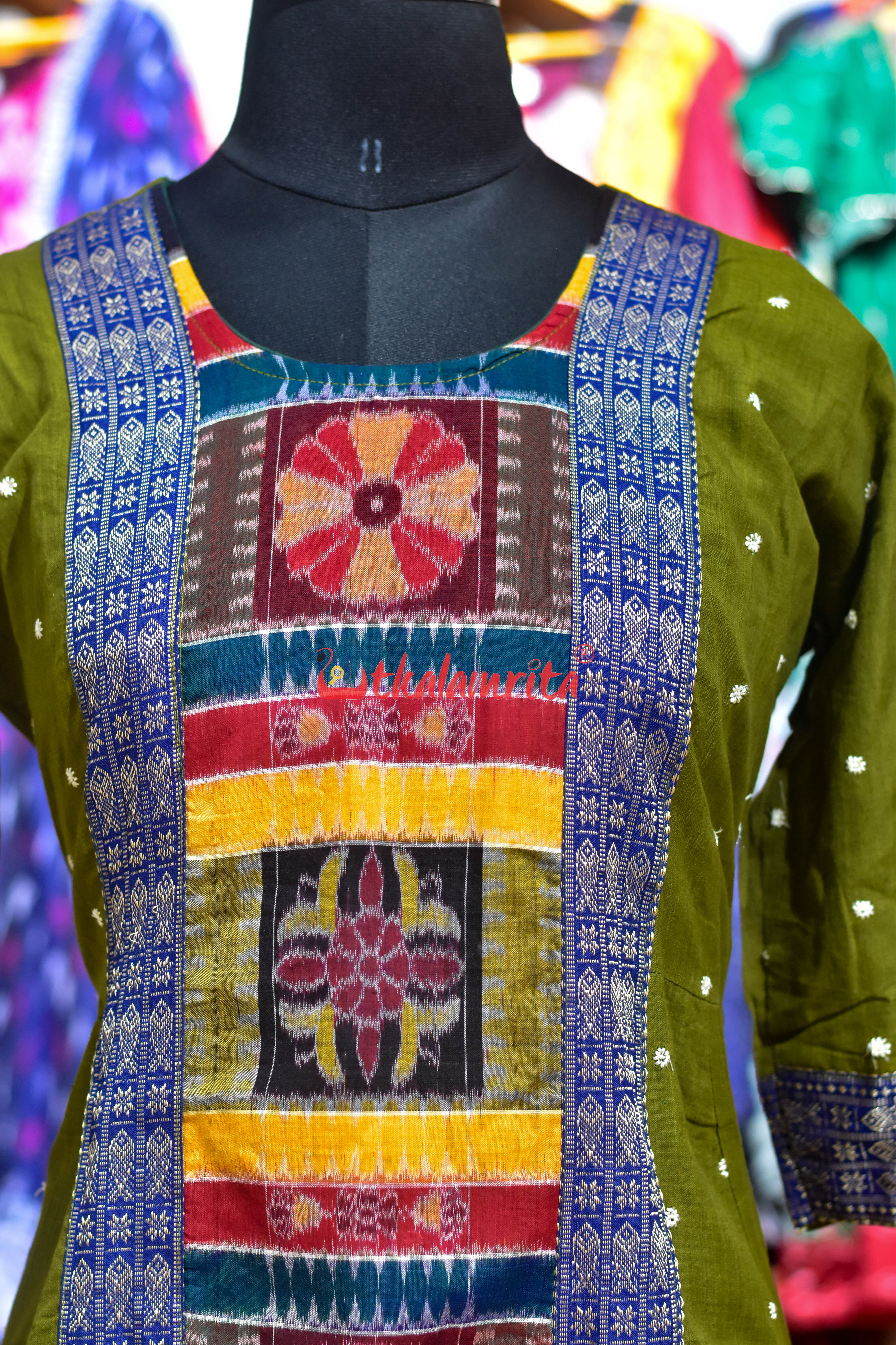 Mehendi Green with White Buti Middle Design (Anarkali)