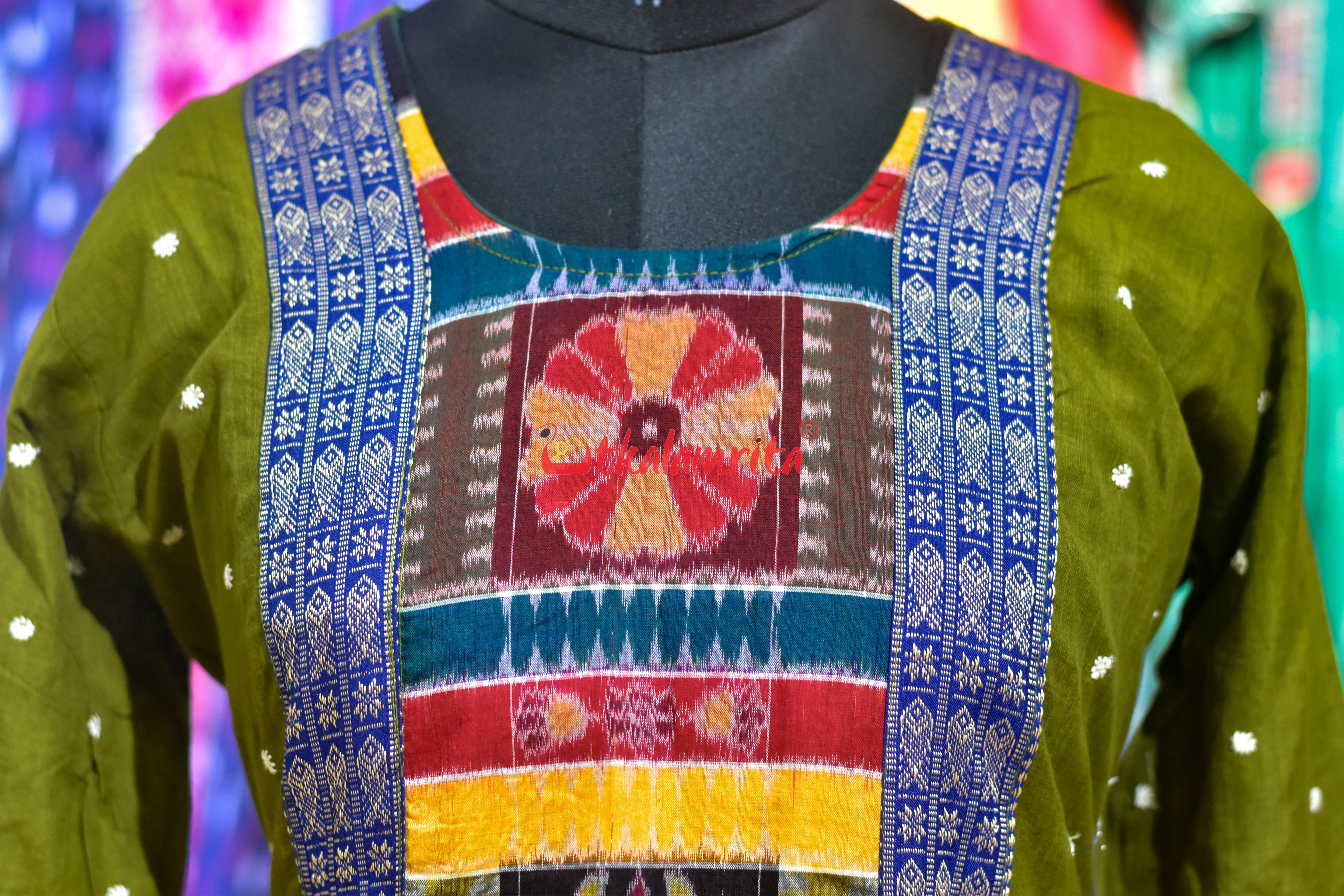 Mehendi Green with White Buti Middle Design (Anarkali)