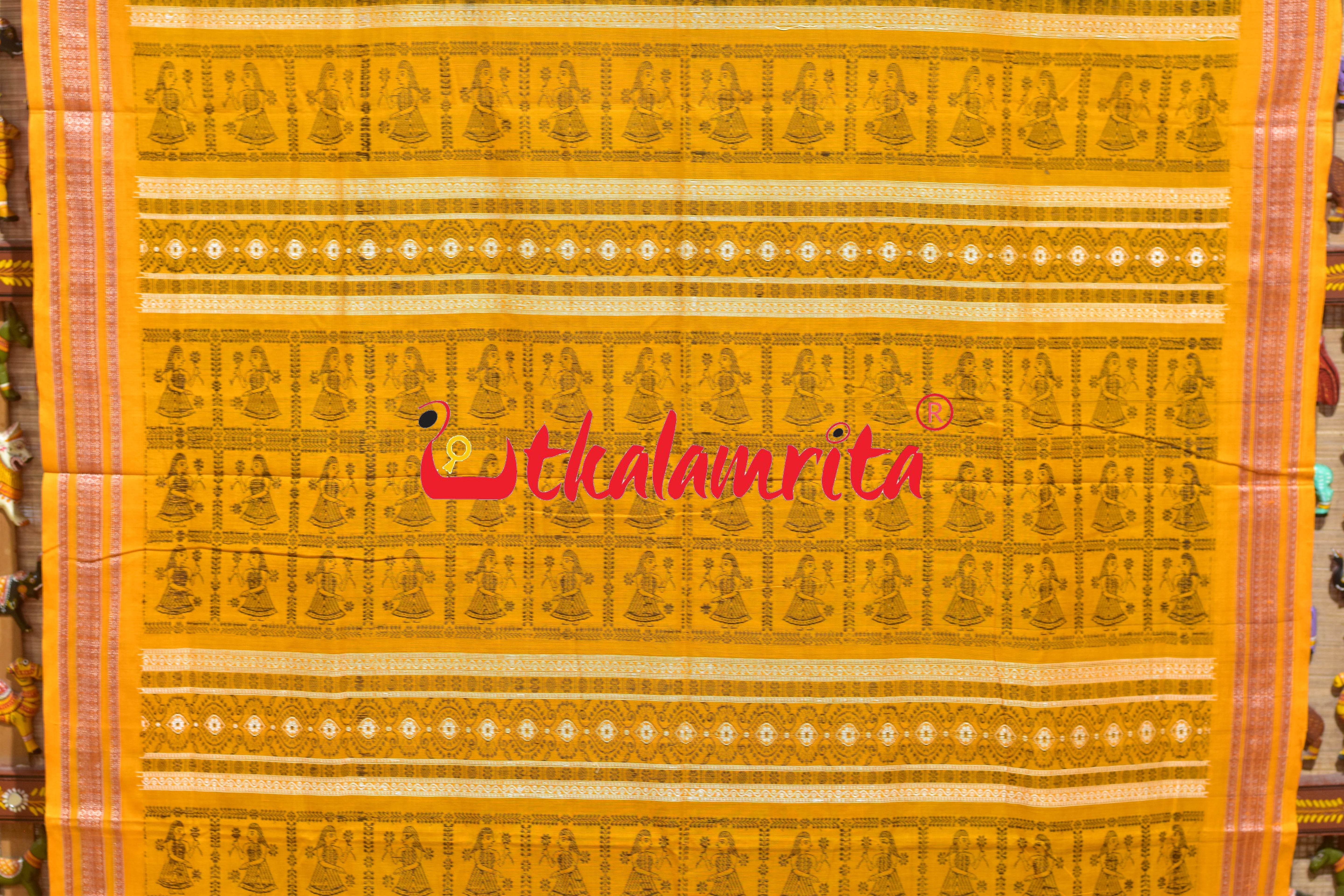 Green Yellow Double Chaal Doll Bomkai Cotton Saree