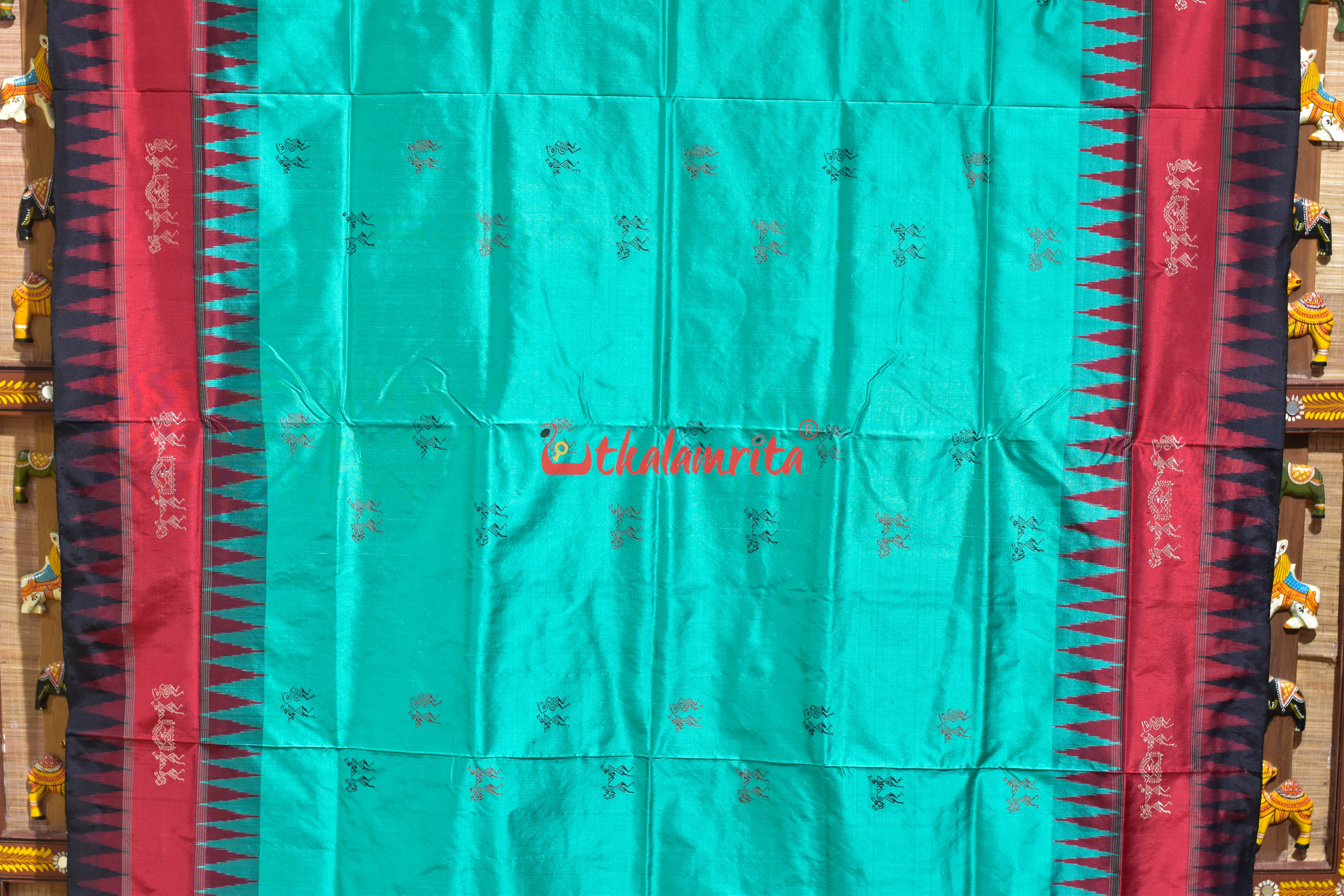 Sea Green Double Kumbha Sabari Bomkai Silk Saree
