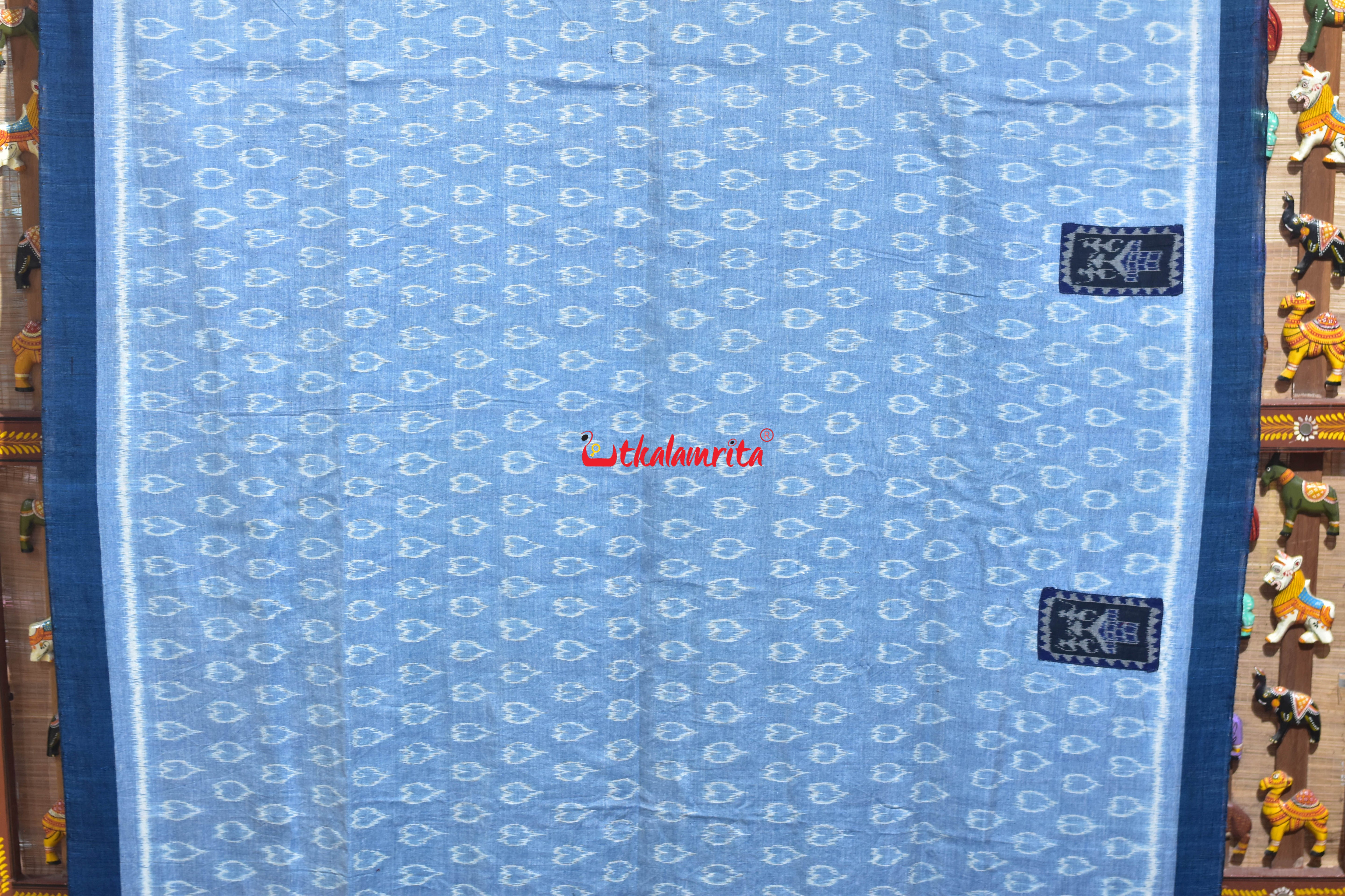 Blue Hearts Single Ikat Tribal Jharaka Anchal Designer Saree
