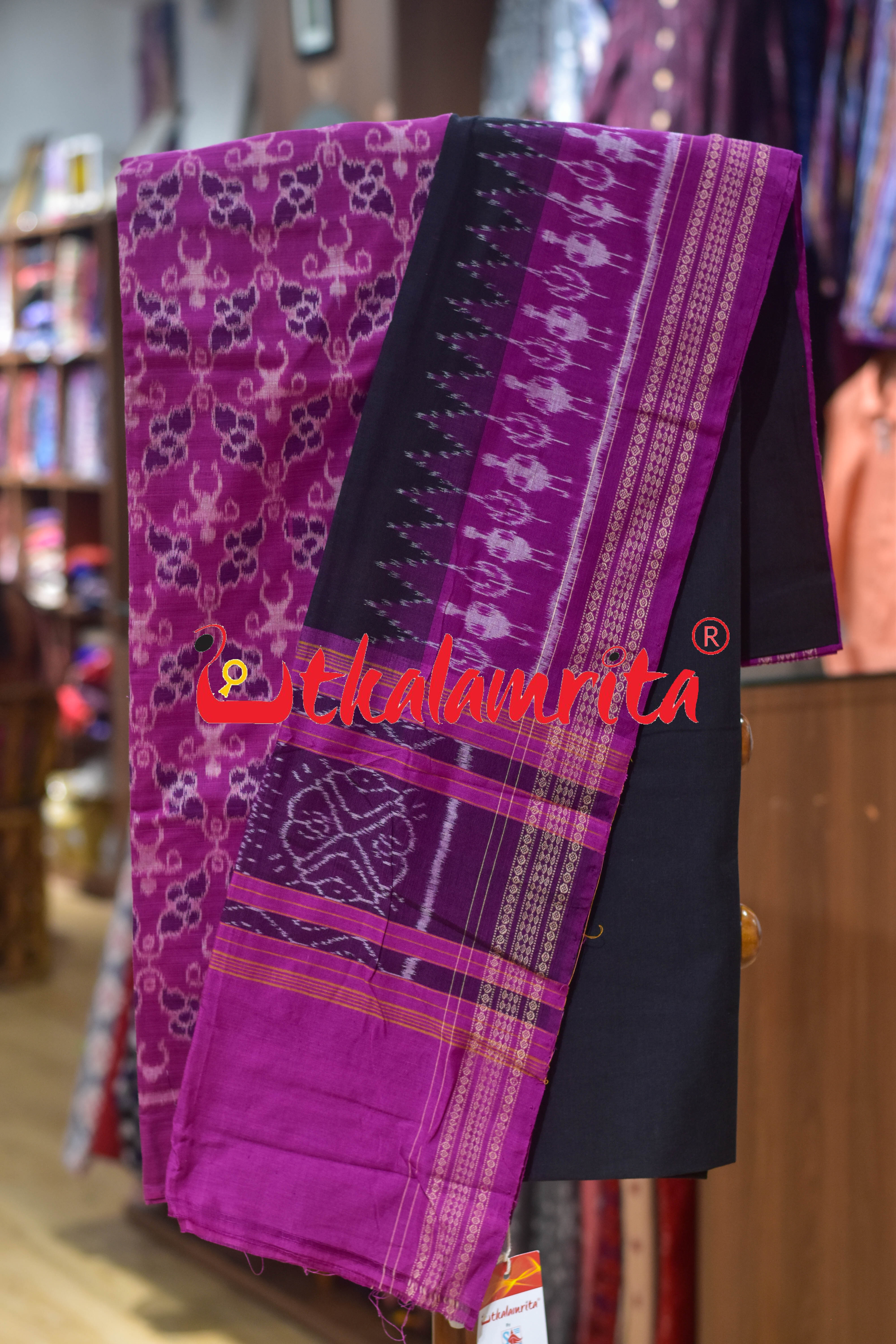 Purple Black Cut Tribals Sambalpuri Cotton Dress Set