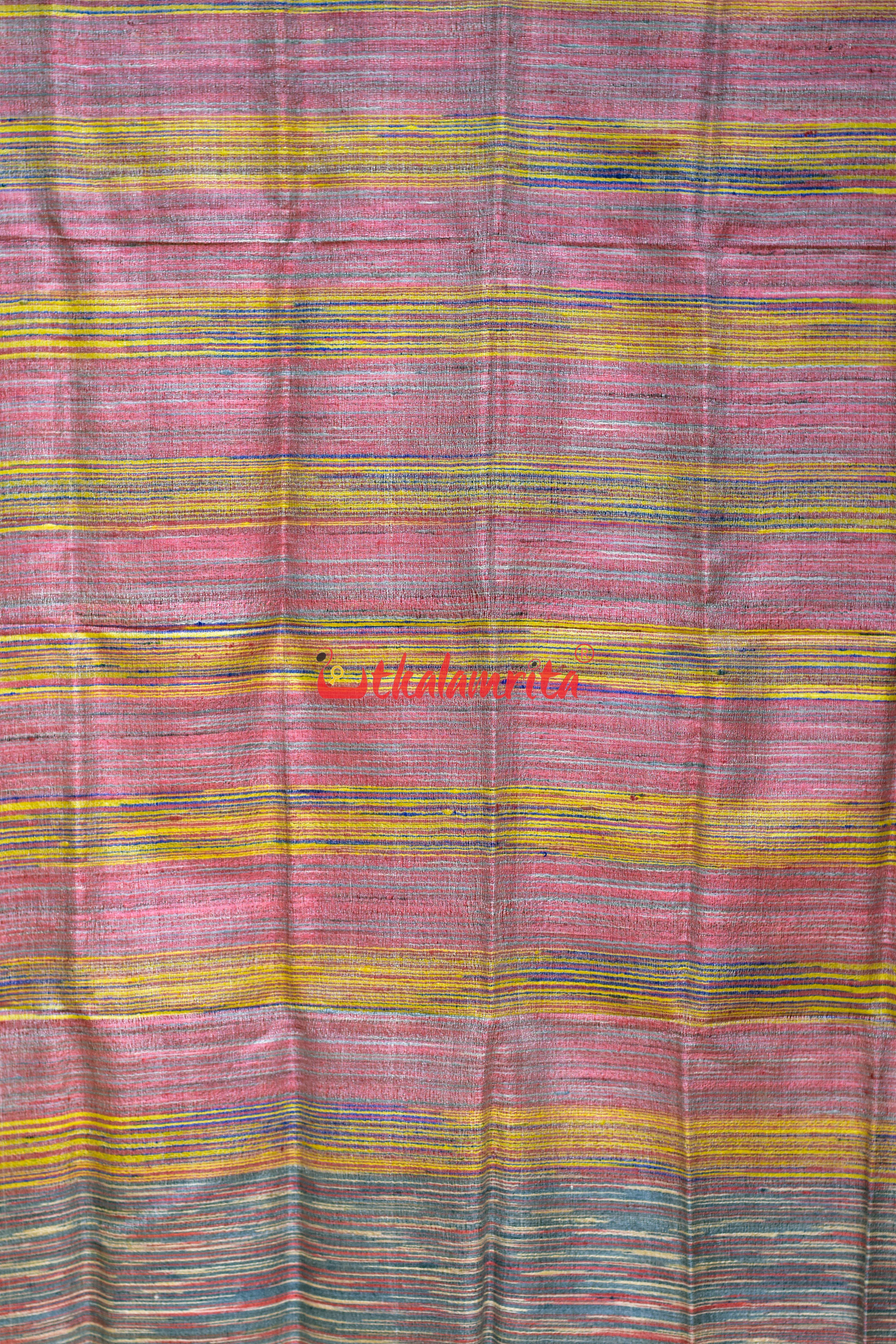 Pink Yellow Gicha Tussar Silk (Dupatta)