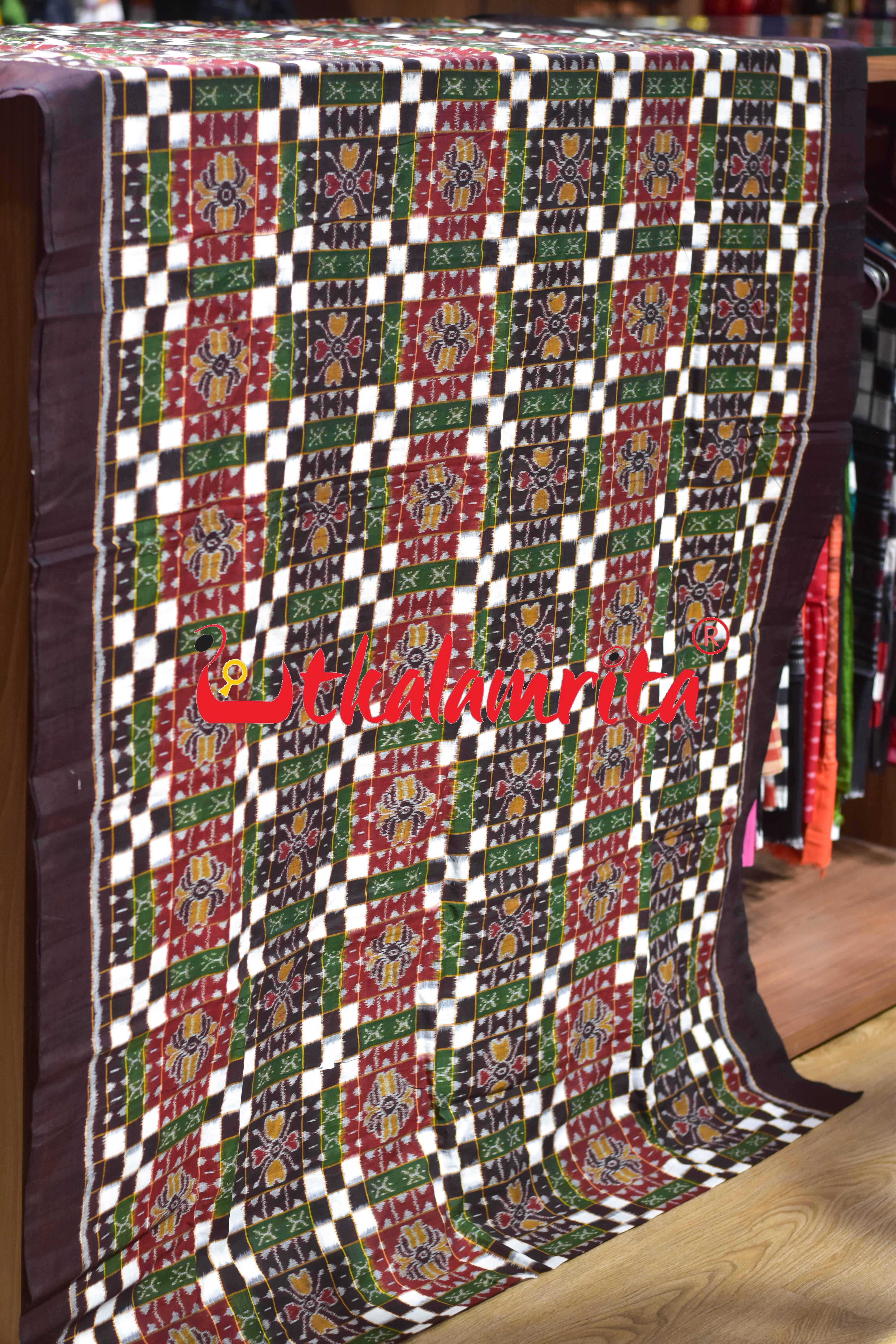 Coffee White Flower Bandha Sambalpuri Cotton (Fabric)