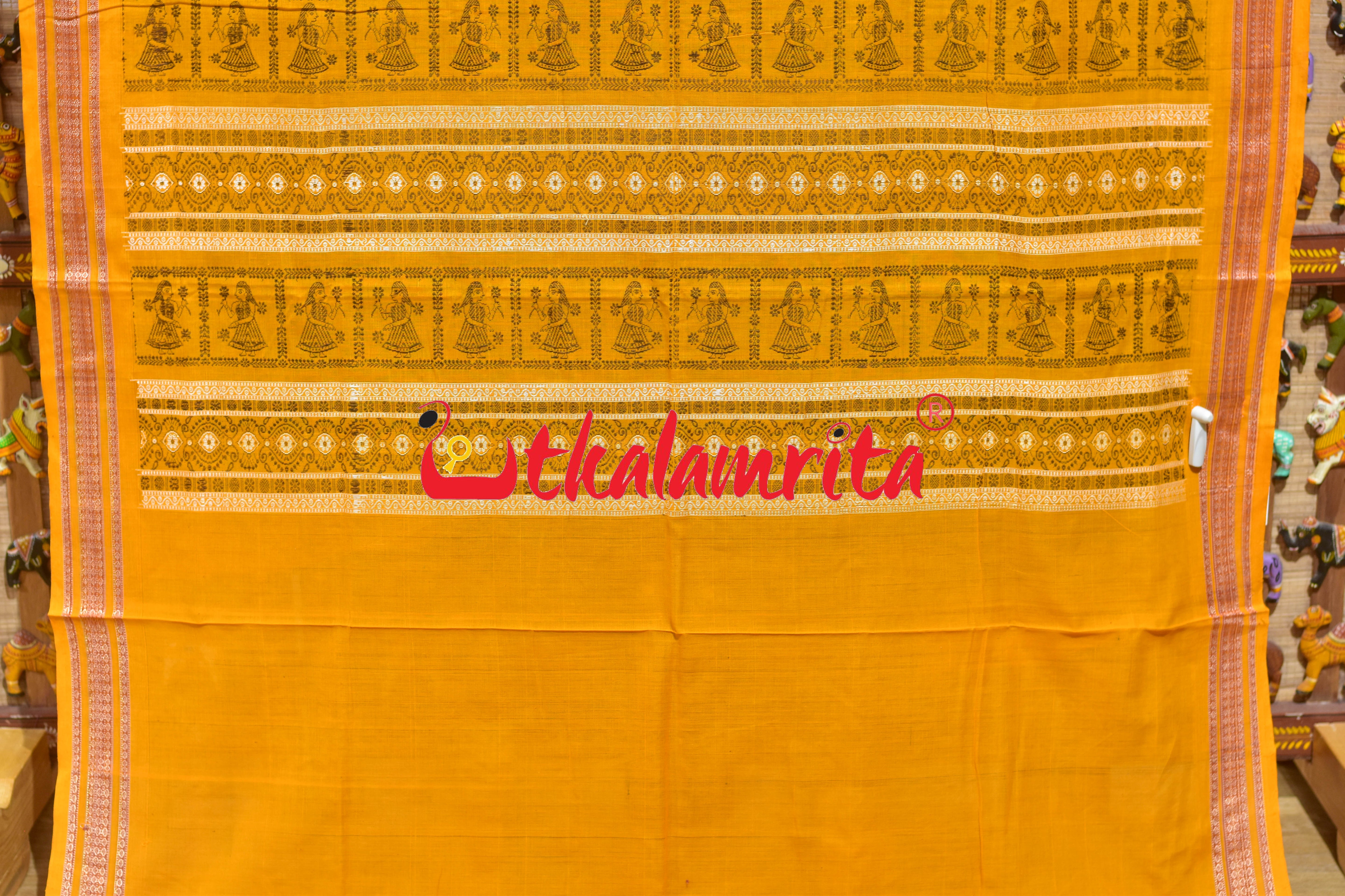 Green Yellow Double Chaal Doll Bomkai Cotton Saree