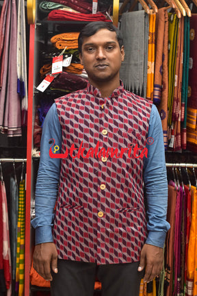 3D Coffee Maroon Sambalpuri Cotton (Modi Jacket)