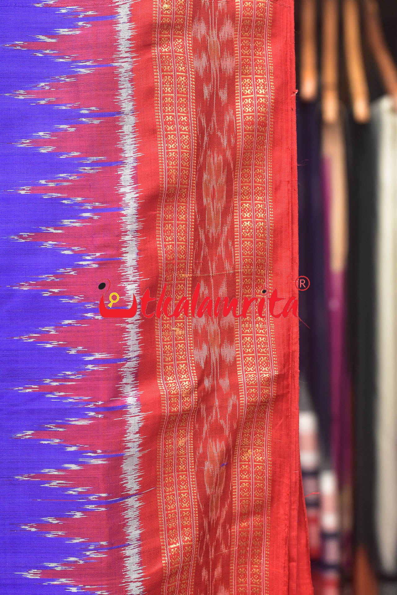 Blue Red Chandrika Khandua Silk Saree