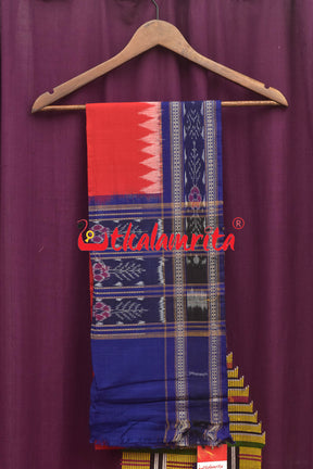 S Design Blue Red Sambalpuri Cotton Dress Set