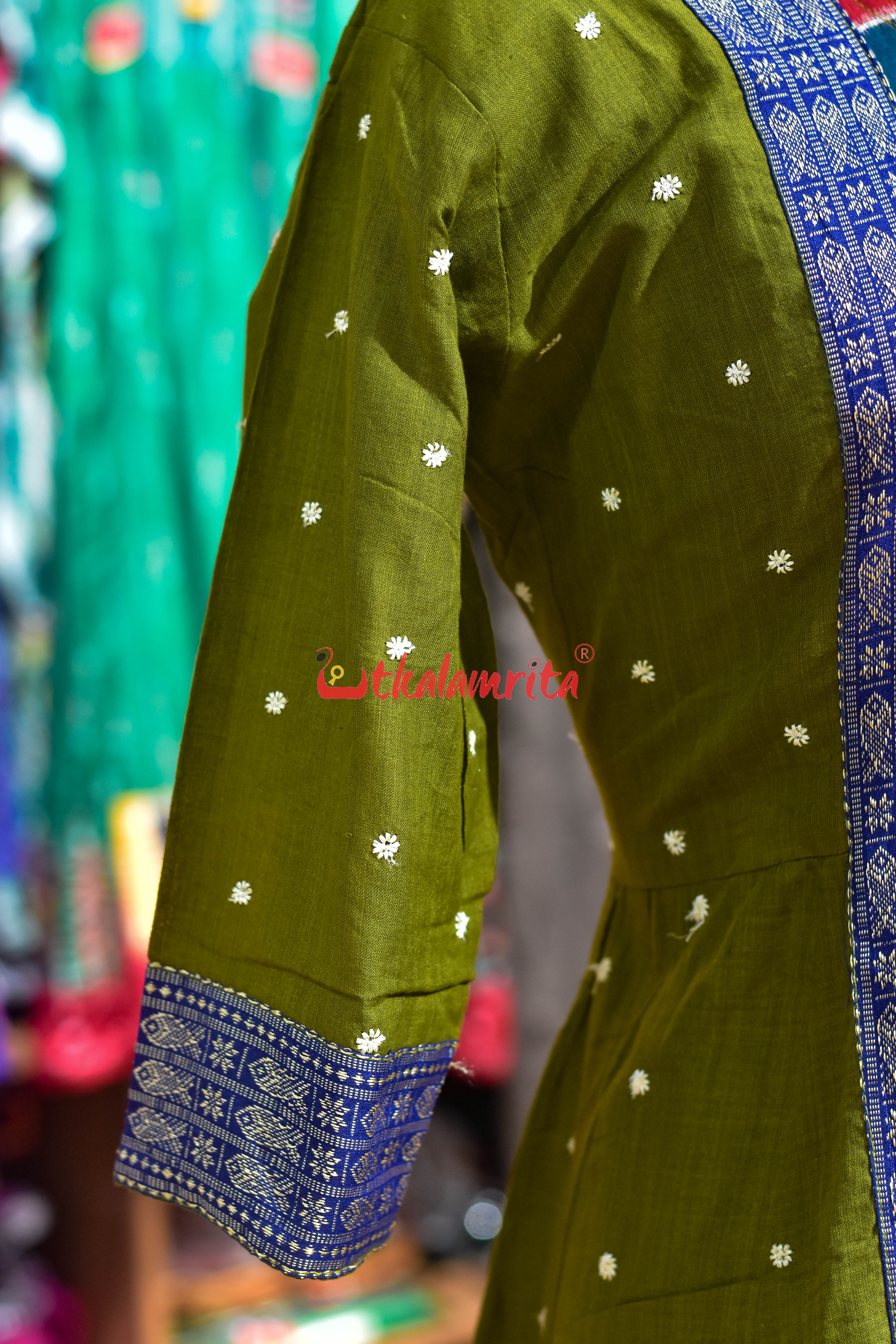 Mehendi Green with White Buti Middle Design (Anarkali)