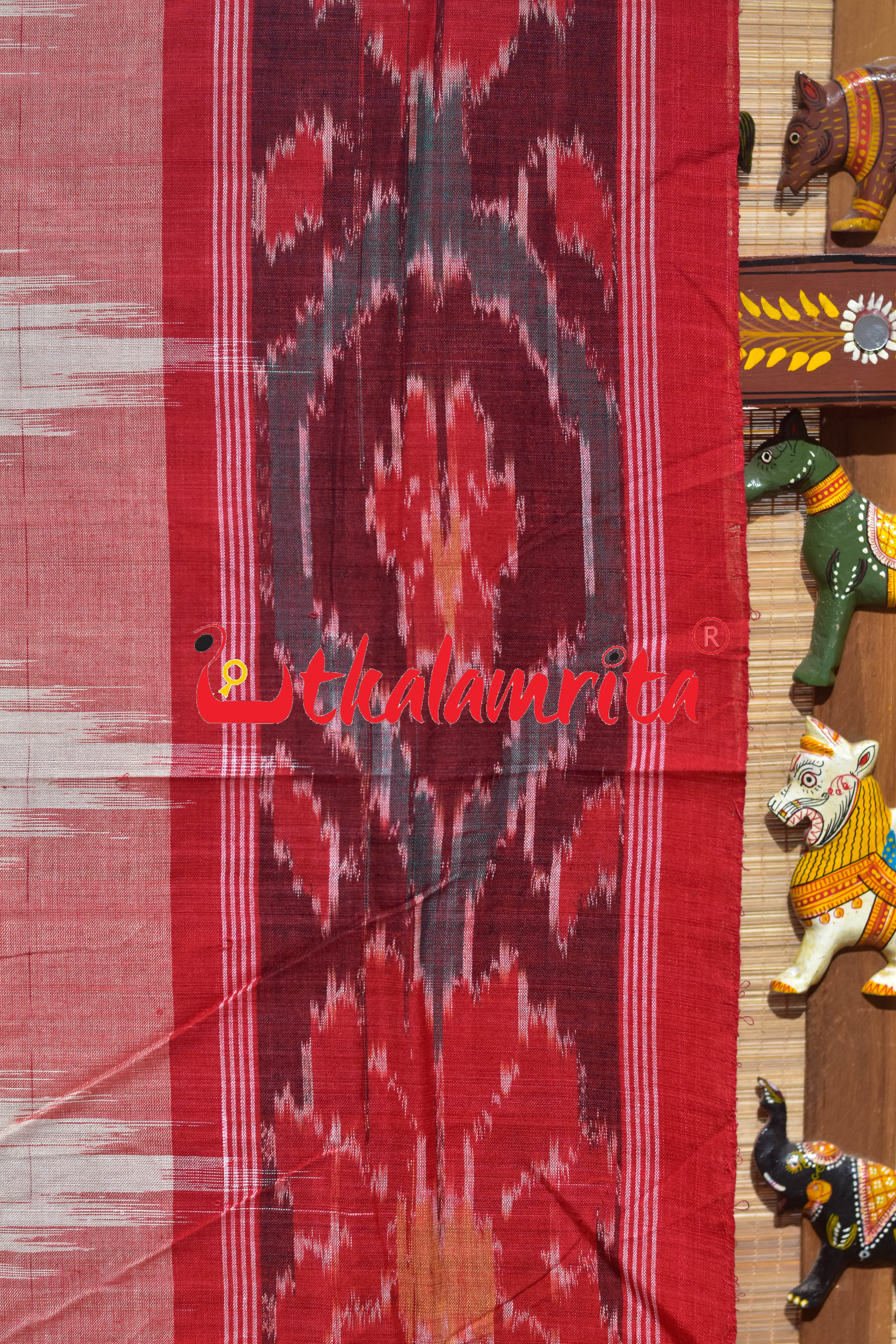 Off White Ganga Jamuna Temple Scot Khandua Cotton Saree