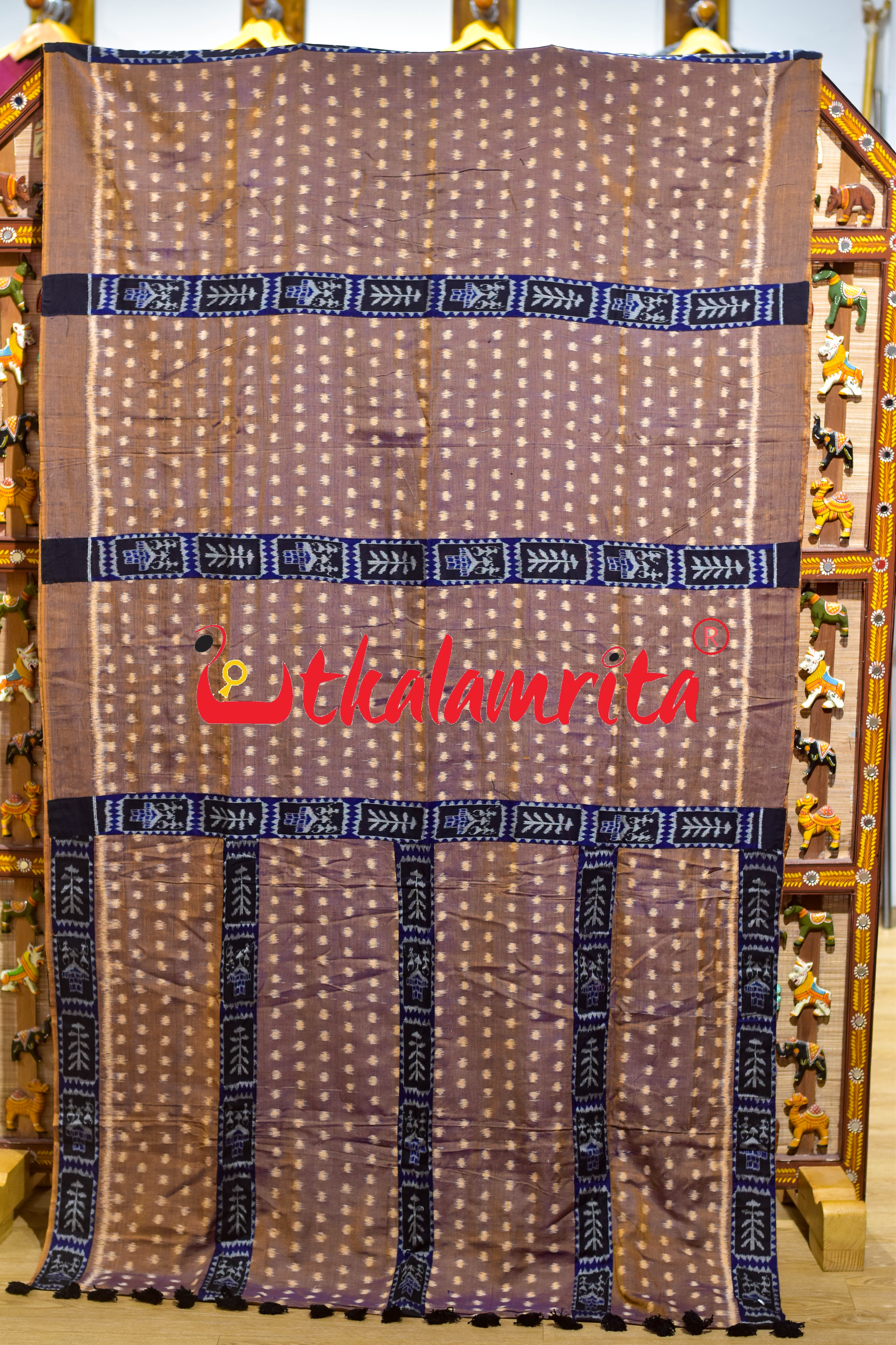Golden Double Shade Buti Tribal Jharaka Designer Ikat Saree